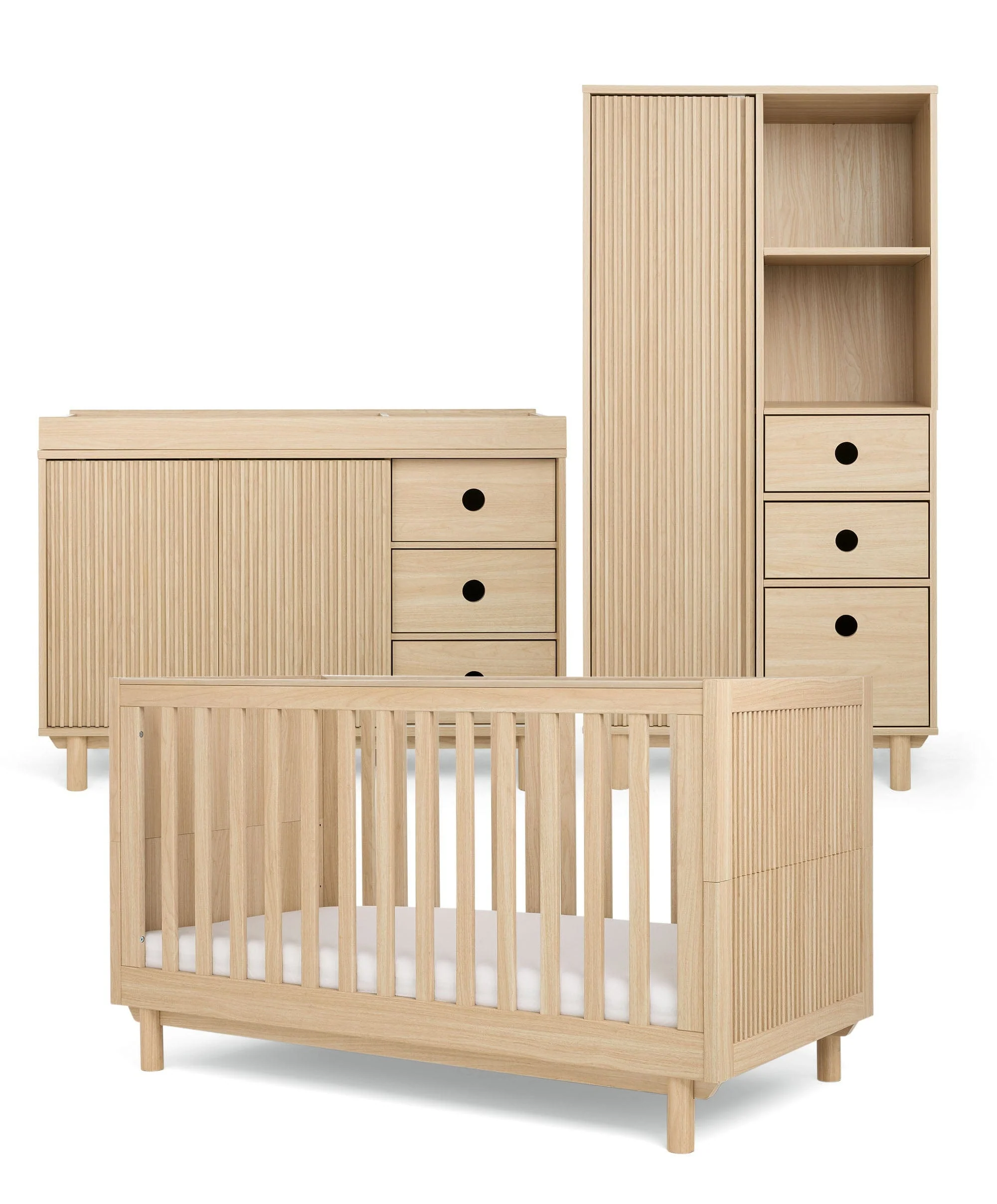 Oska 3 Piece Cotbed Range With Wide Dresser Changer & Wardrobe - Oak - Image 6