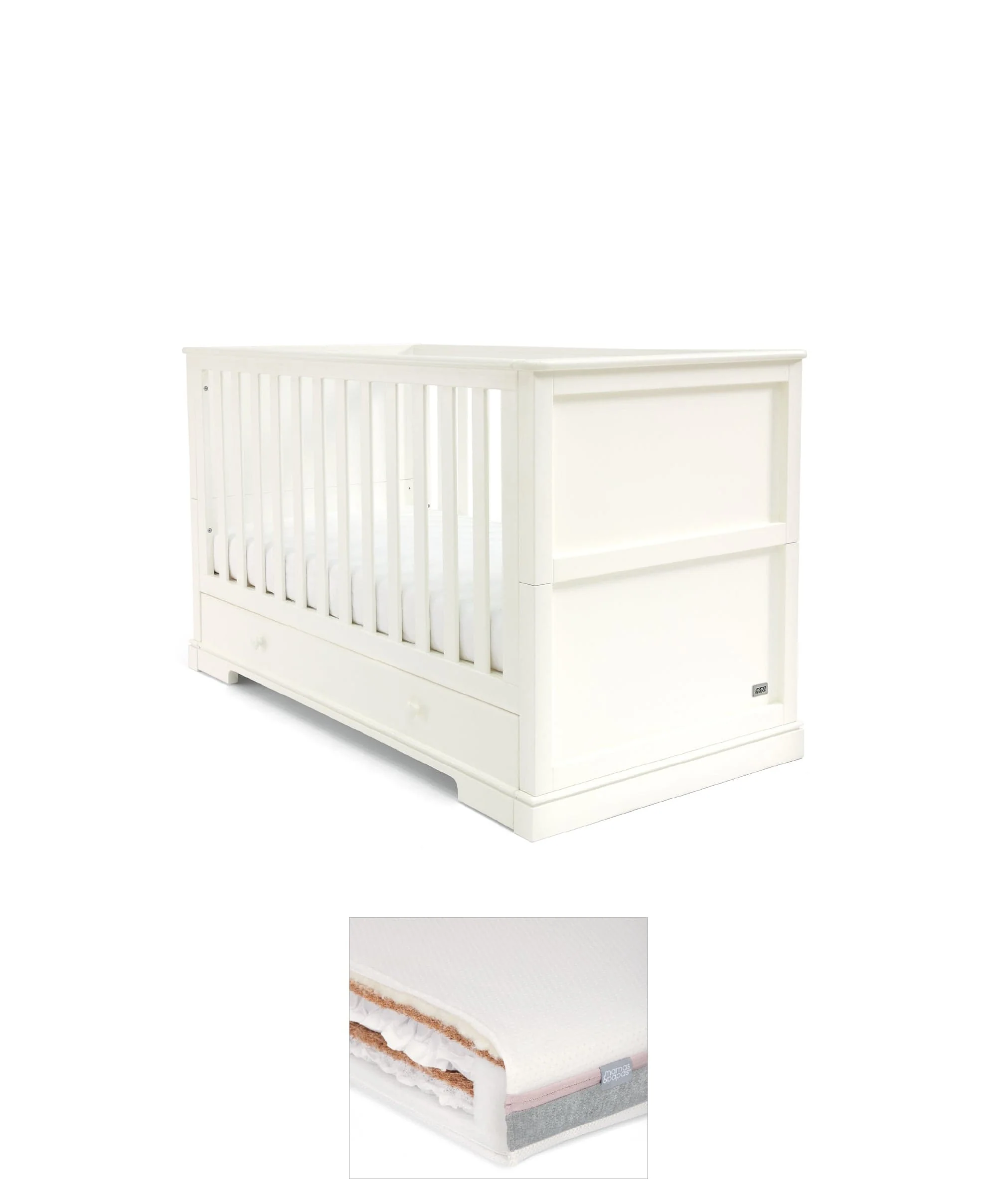 Oxford Cotbed & Luxury Hybrid Twin Mattress Bundle - White