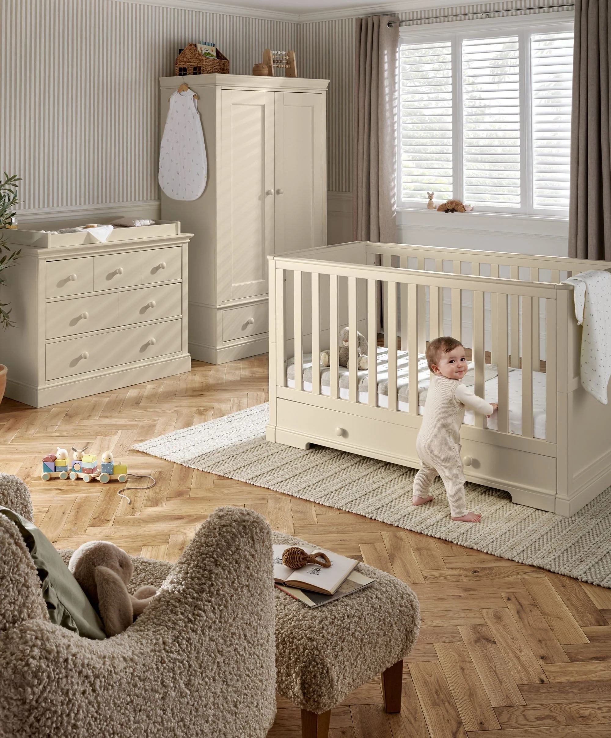Oxford 3 Piece Cotbed Range with Dresser Changer & Wardrobe - Cashmere