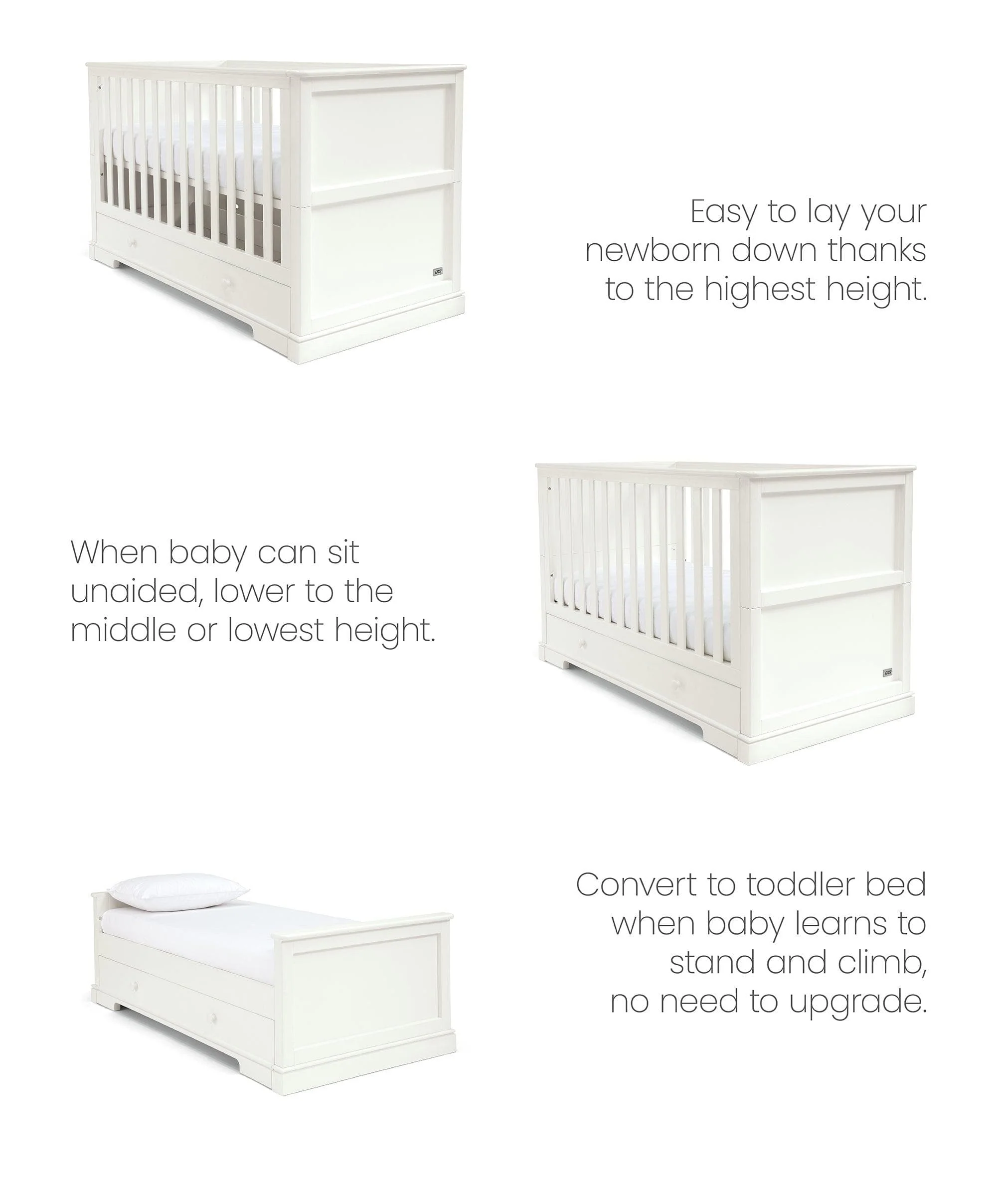 Oxford Nursery Bundle with Lua Bedside Crib (6 Piece) – White - Image 9