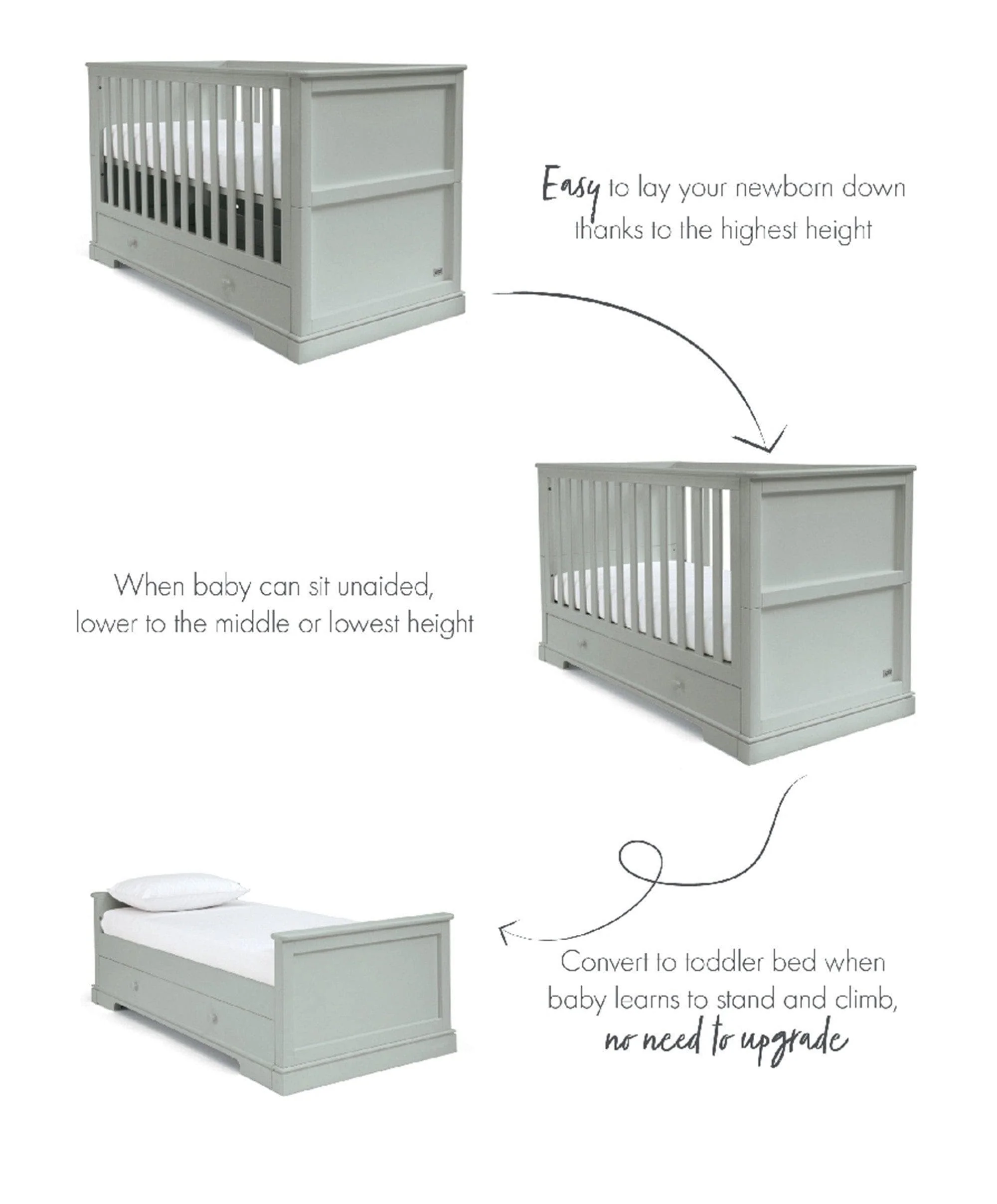 Oxford 2 Piece Nursery Furniture Set with Cotbed and Wardrobe - Stone Grey - Image 17