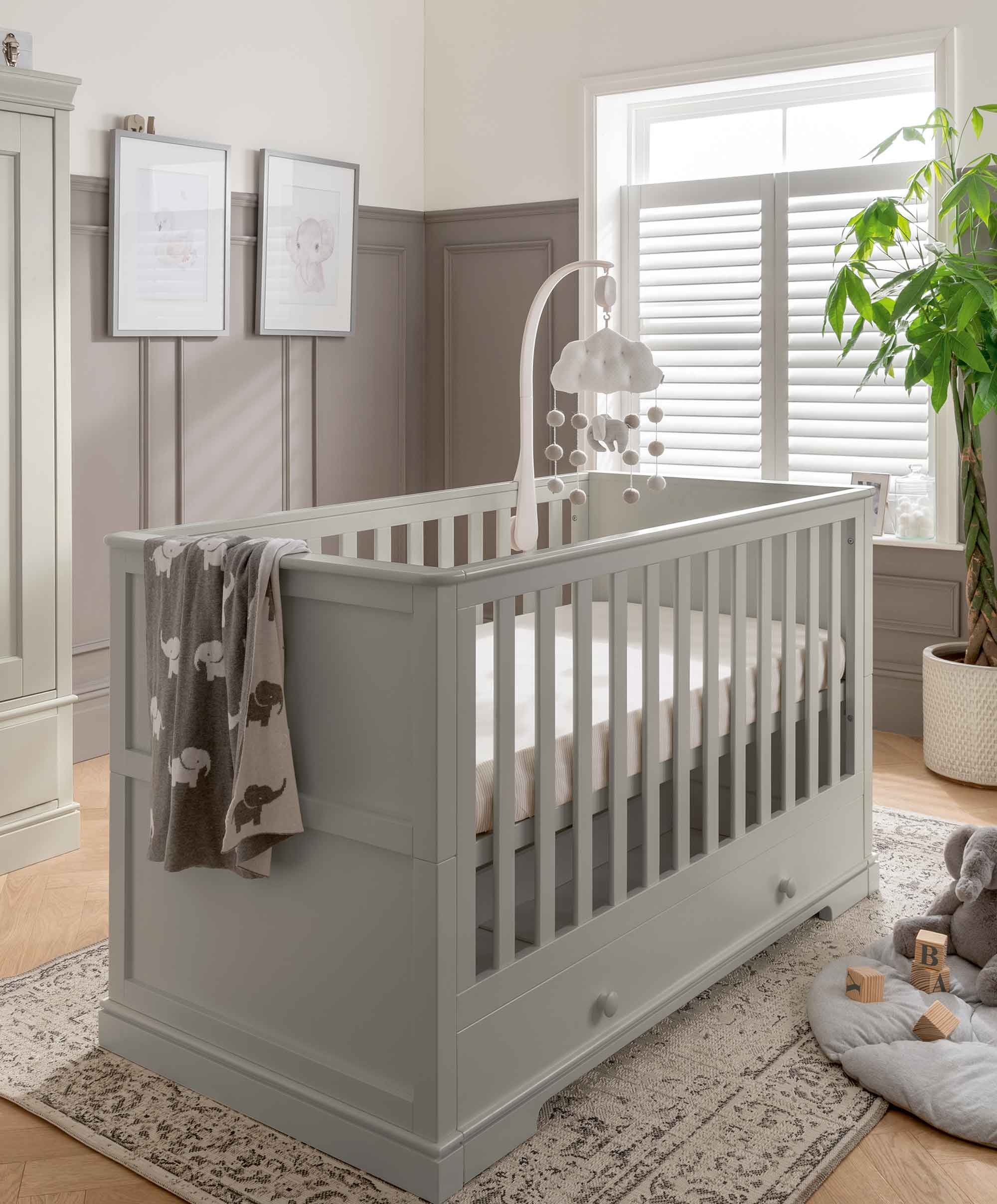 Oxford 2 Piece Nursery Furniture Set with Cotbed and Wardrobe - Stone Grey - Image 3