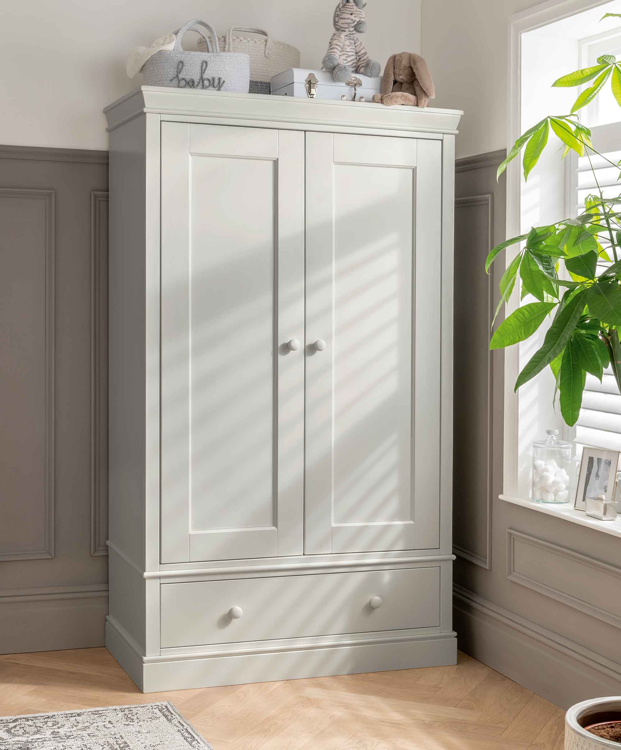 Oxford 2 Piece Nursery Furniture Set with Cotbed and Wardrobe - Stone Grey - Image 5