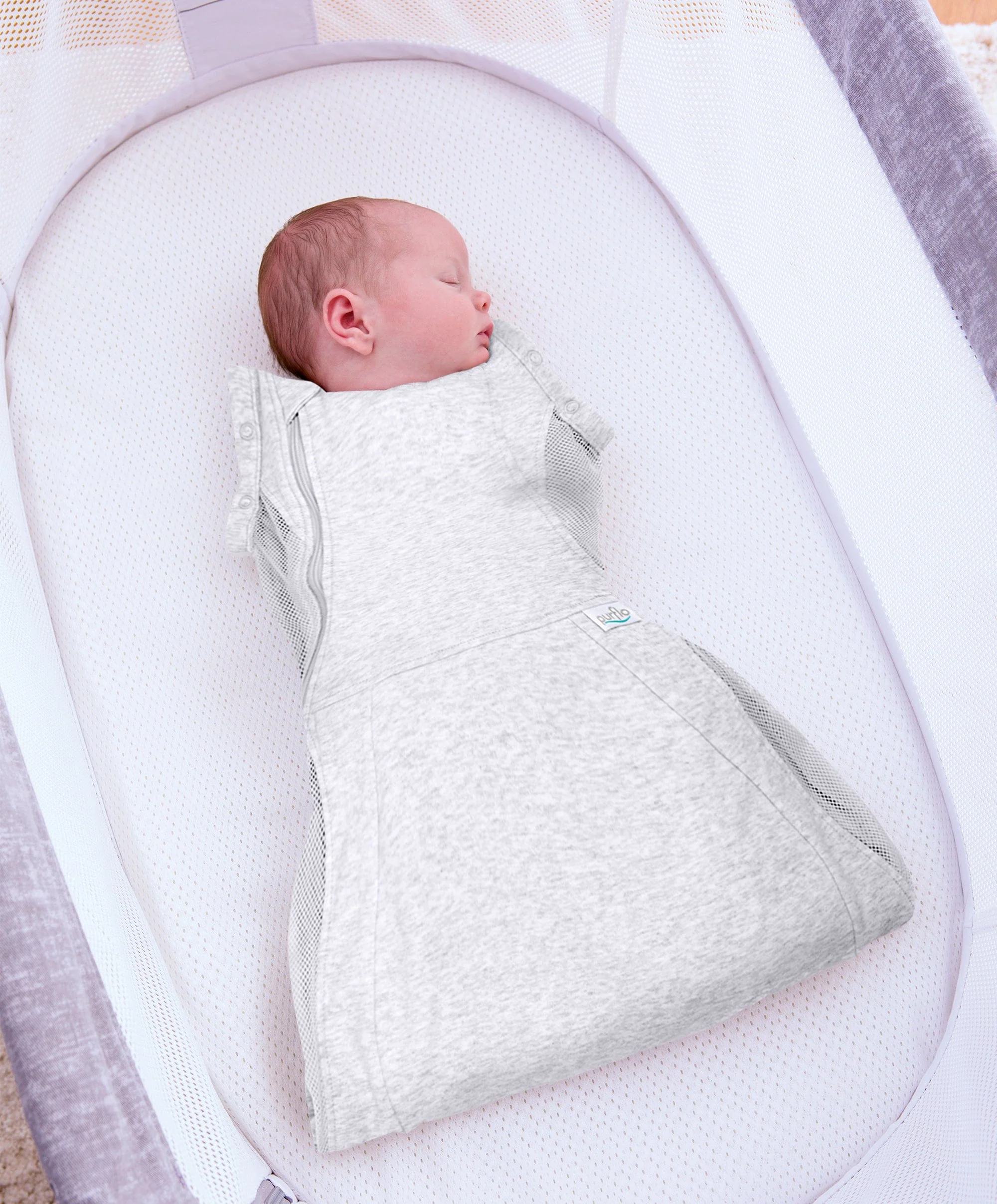 Purflo Swaddle to Sleep Bag 0-4 Months (0.5 Tog) - Minimal Grey