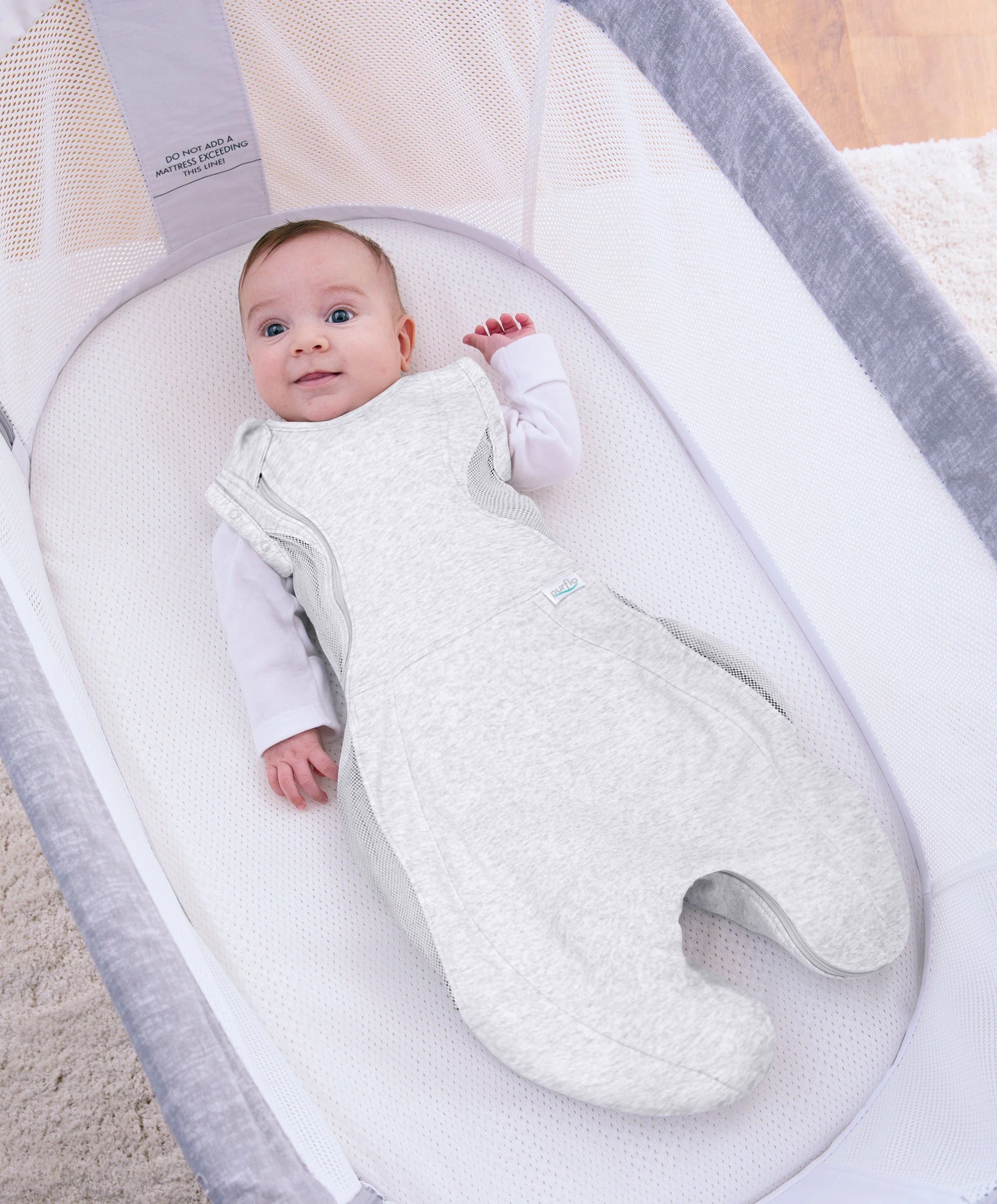 Purflo Swaddle to Sleep Bag 0-4 Months (0.5 Tog) - Minimal Grey - Image 2