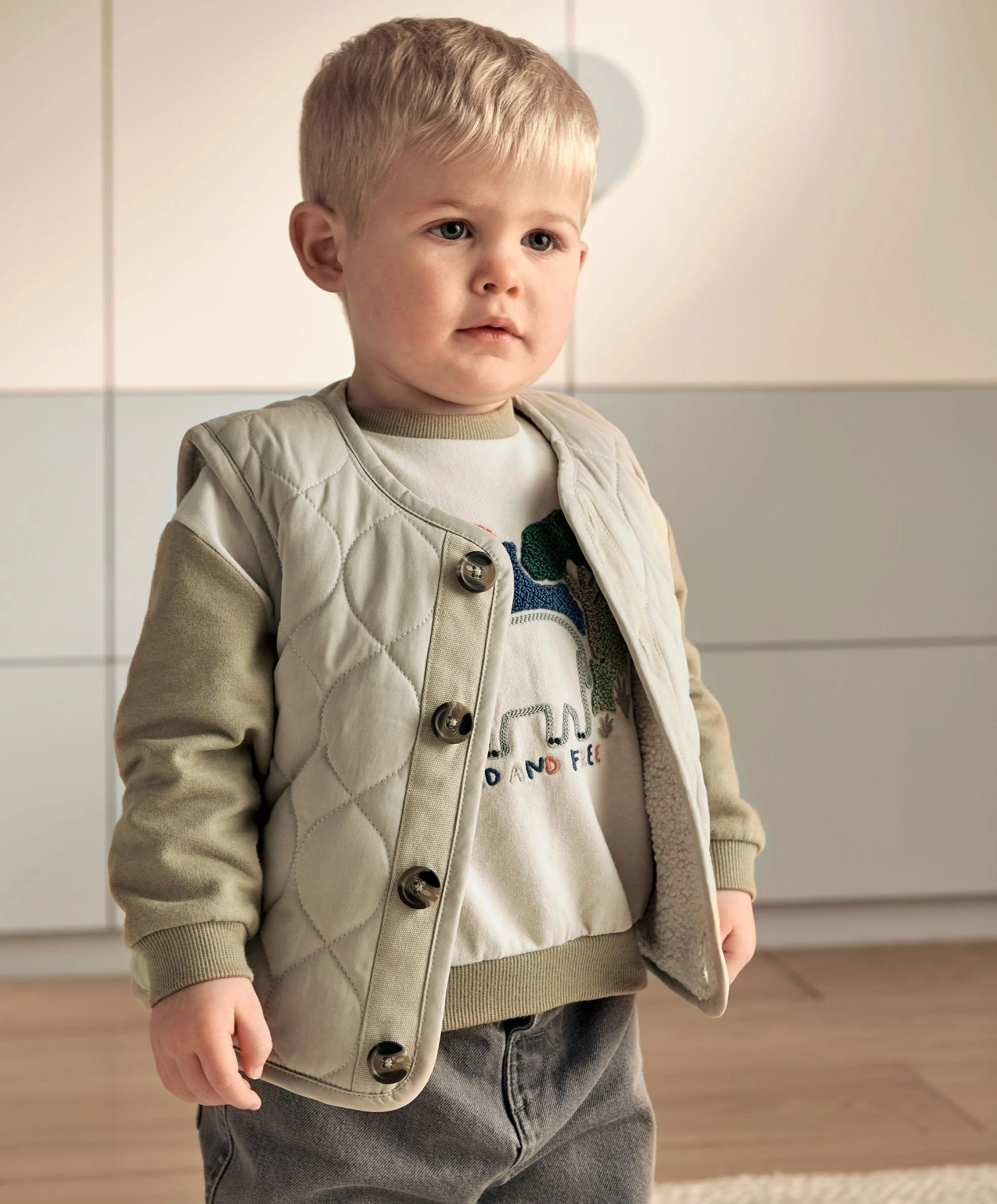 Quilted Gilet - Beige - Image 2