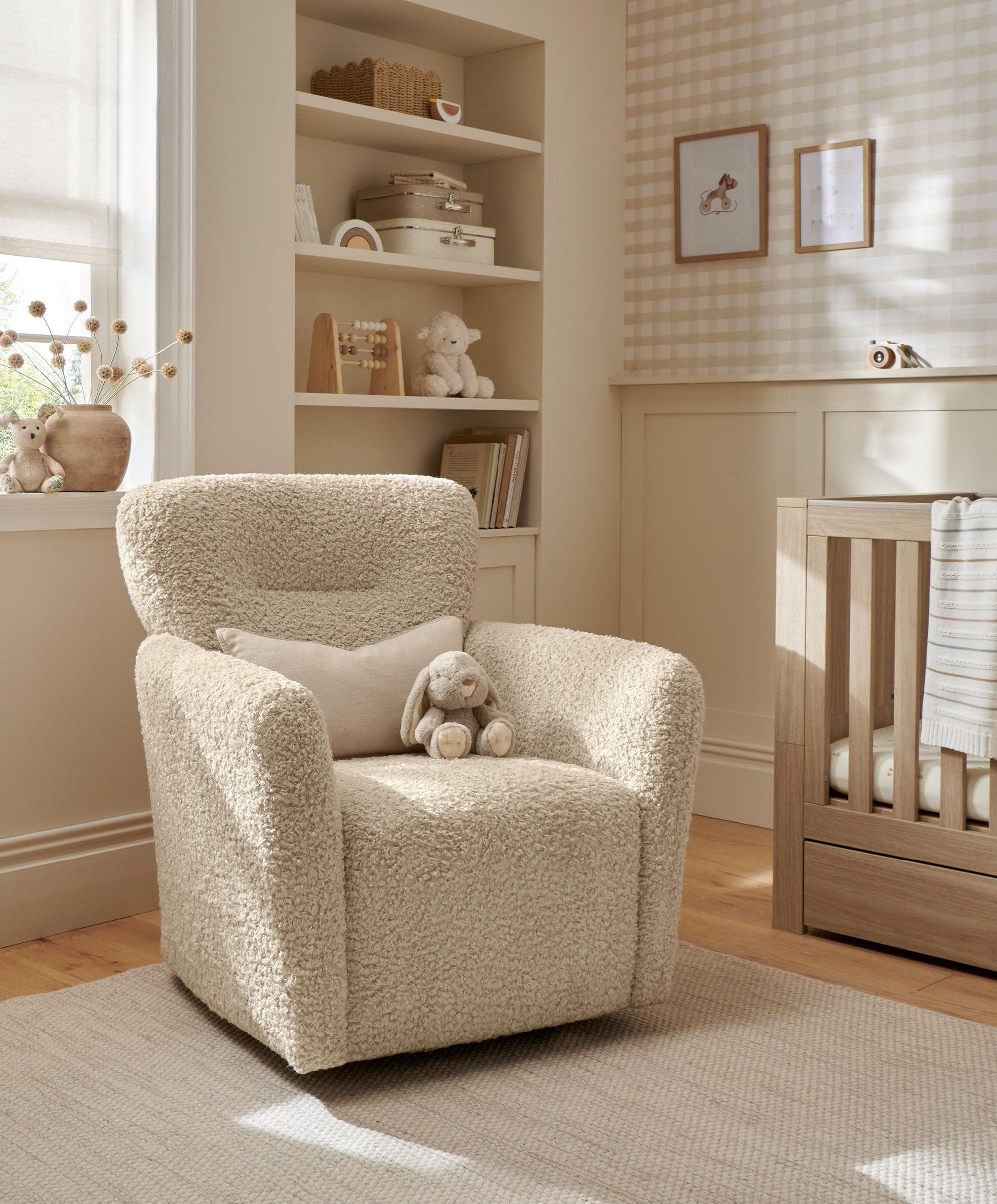 Settle Swivel Nursing Chair & Stool - Biscuit Teddy - Image 2