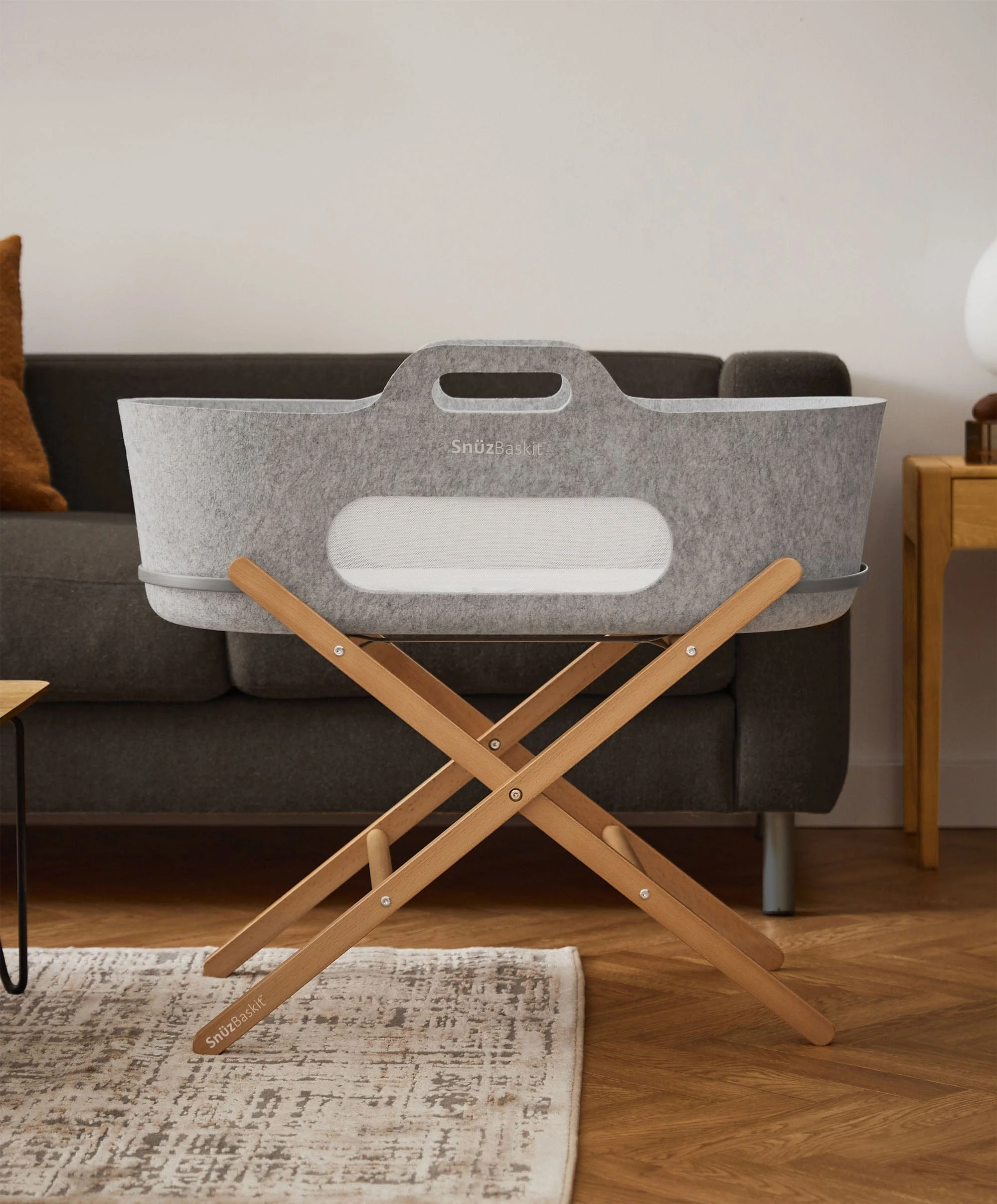 SnuzBaskit Moses Basket & Stand - Light Grey/ Natural - Image 11