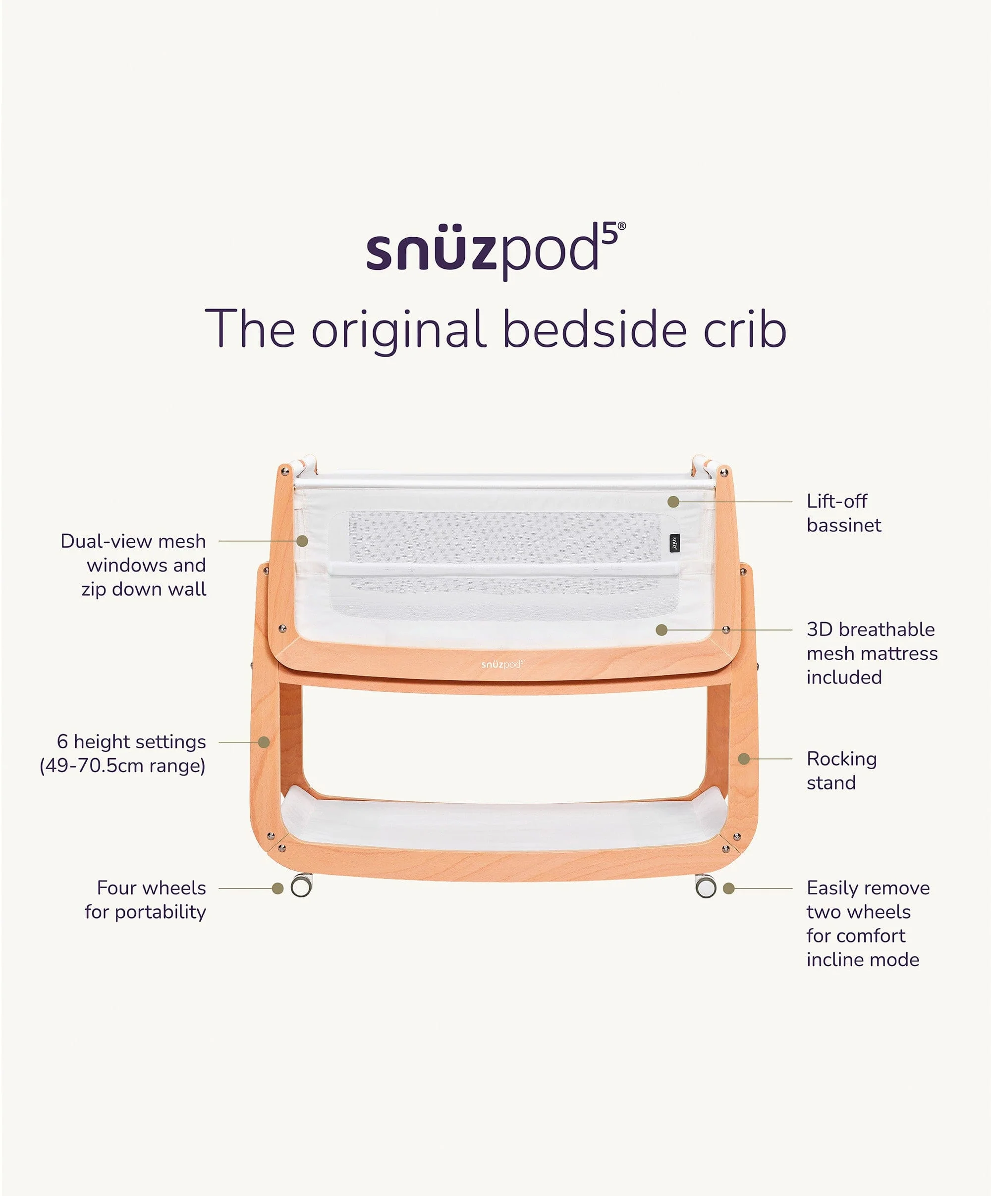 SnuzPod 5 Bedside Crib - Mocha - Image 9