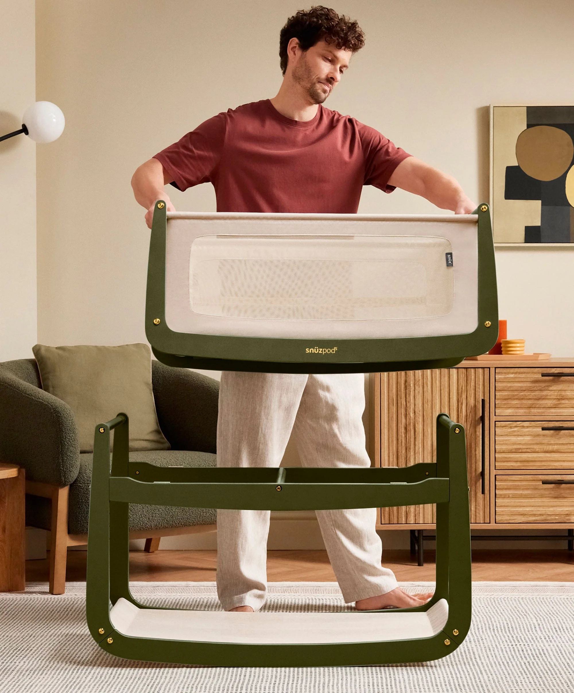 SnuzPod 5 Bedside Crib - Olive - Image 4