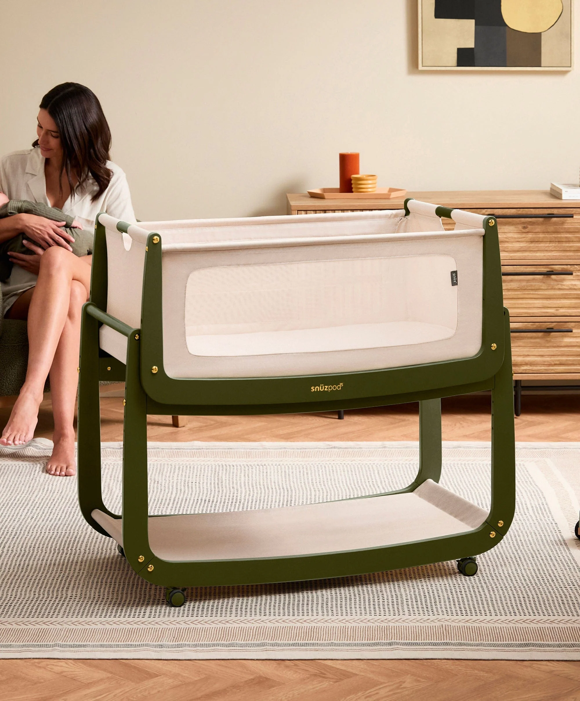 SnuzPod 5 Bedside Crib - Olive - Image 5