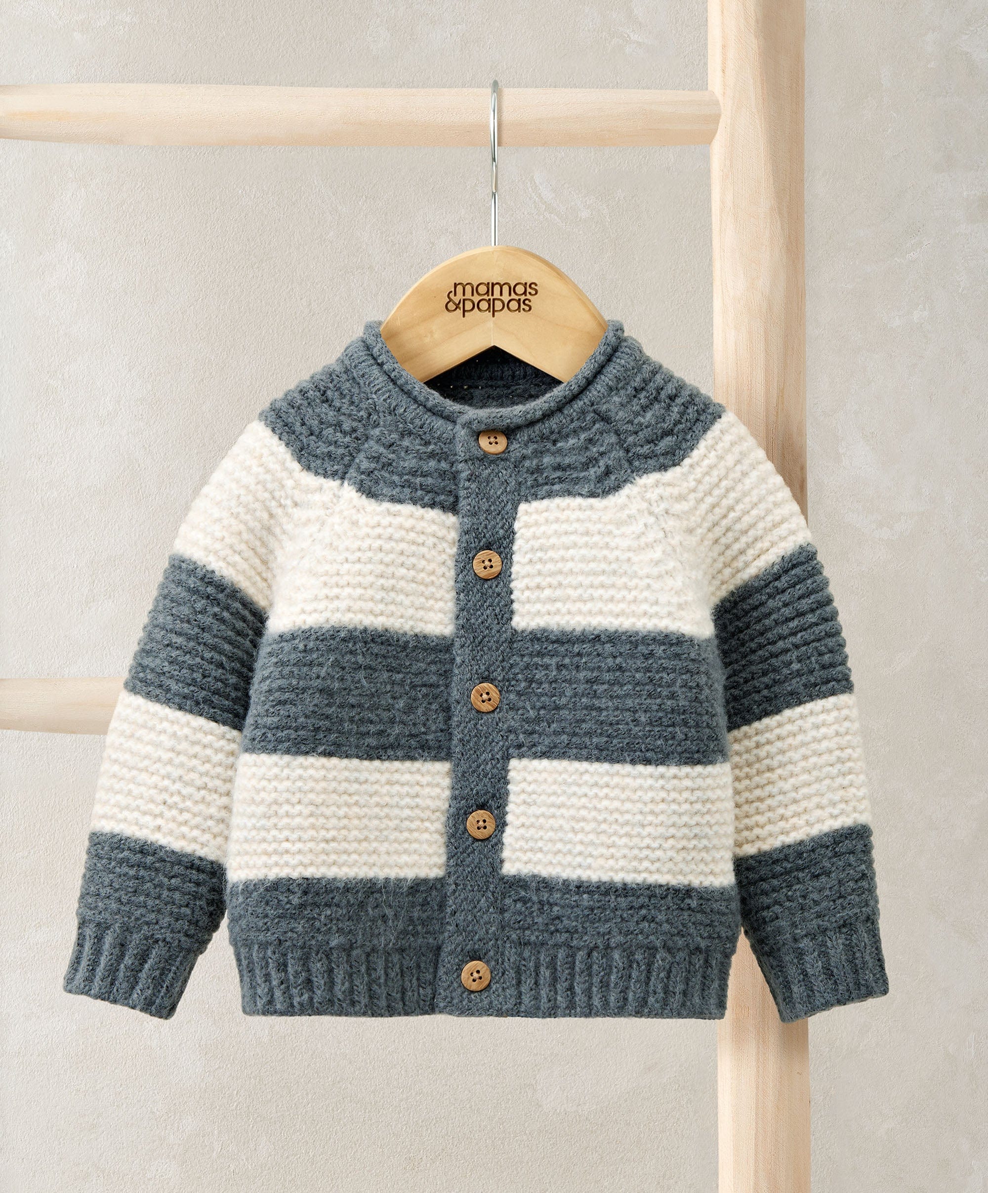 Striped Knit Cardigan with Raglan Sleeves - Blue