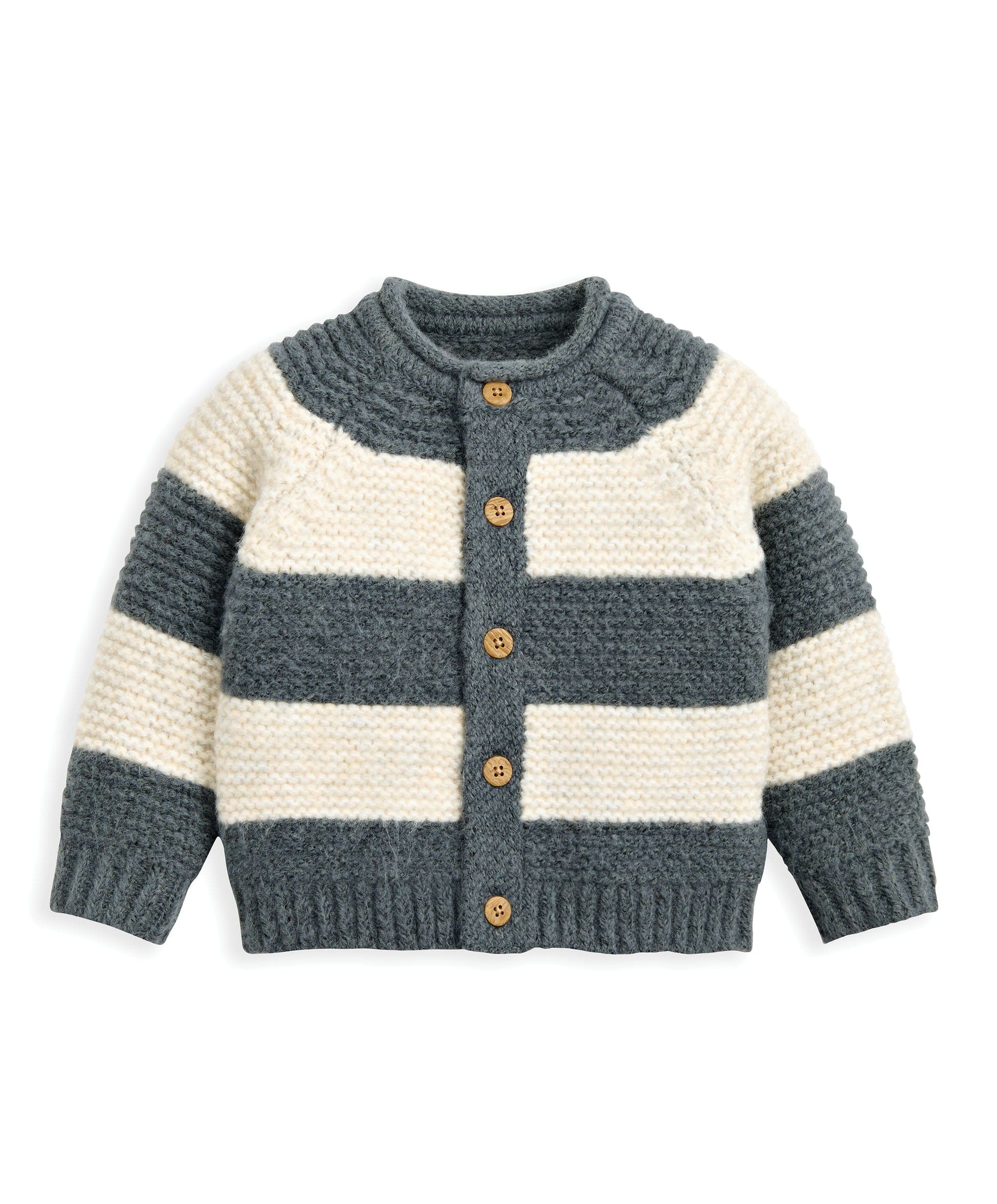 Striped Knit Cardigan with Raglan Sleeves - Blue - Image 2