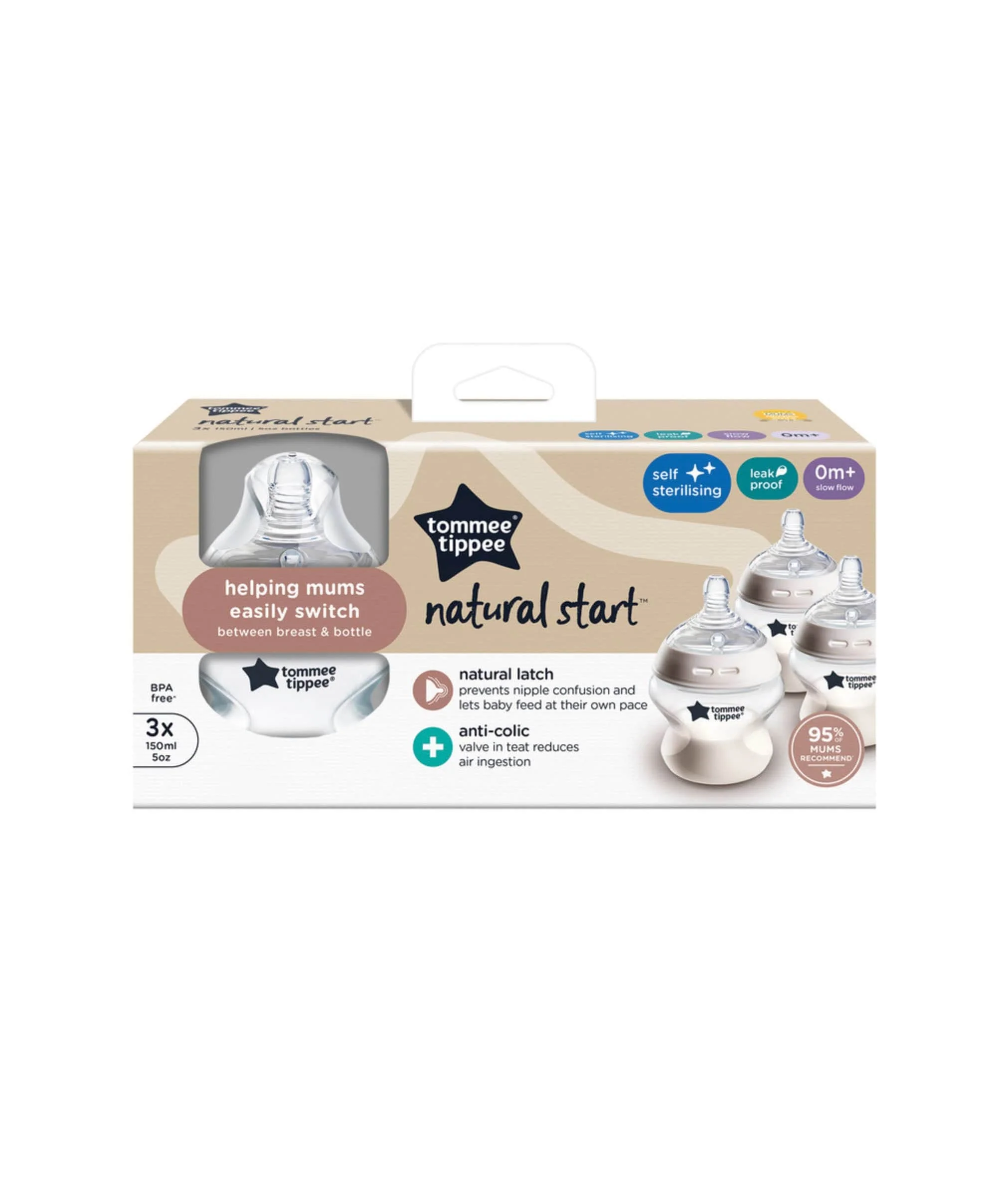 Tommee Tippee Natural Start Anti-Colic Baby Bottle (Pack of 3) - 150ml - Image 2
