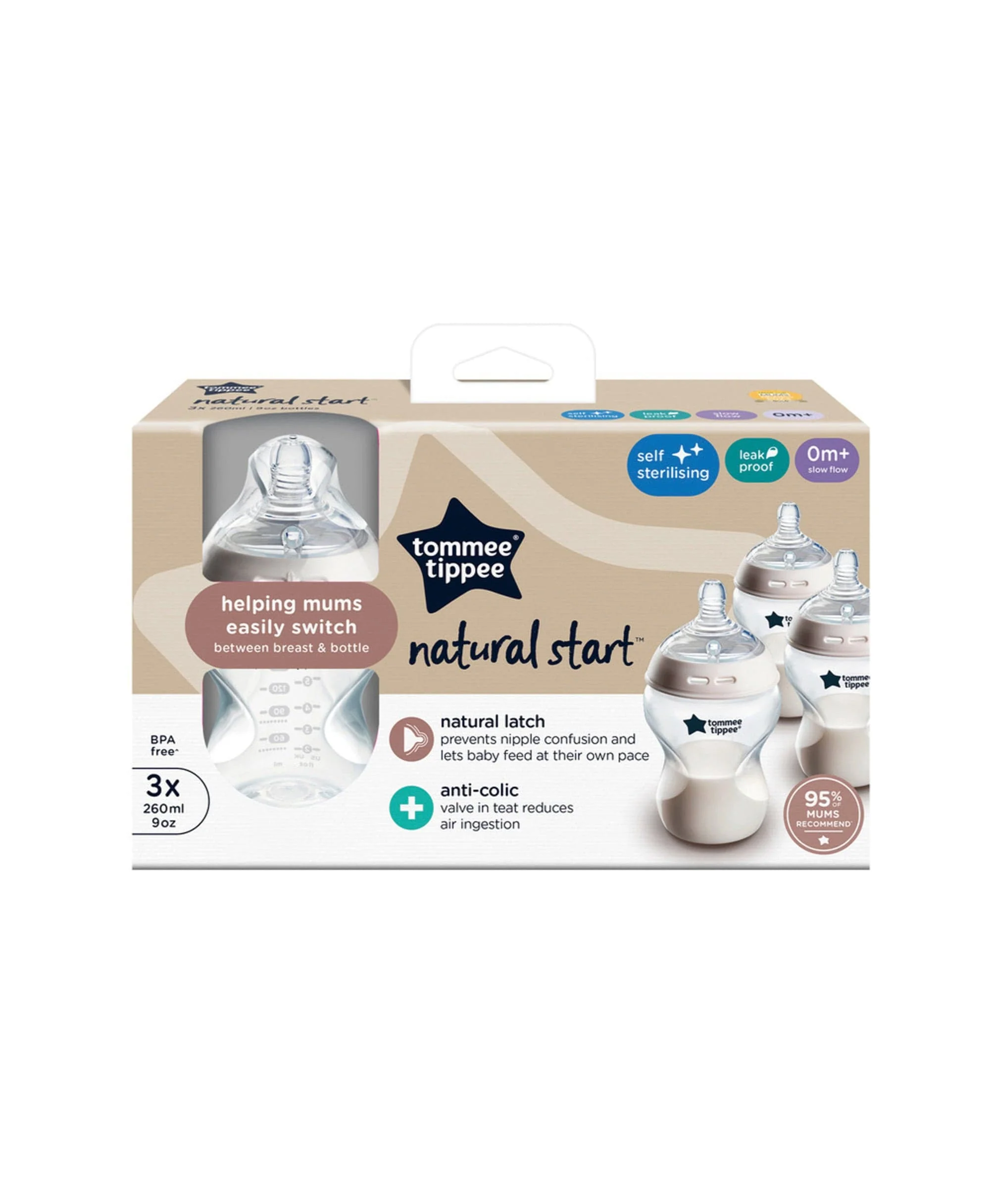 Tommee Tippee Natural Start Anti-Colic Baby Bottle (Pack of 3) - 260ml - Image 2