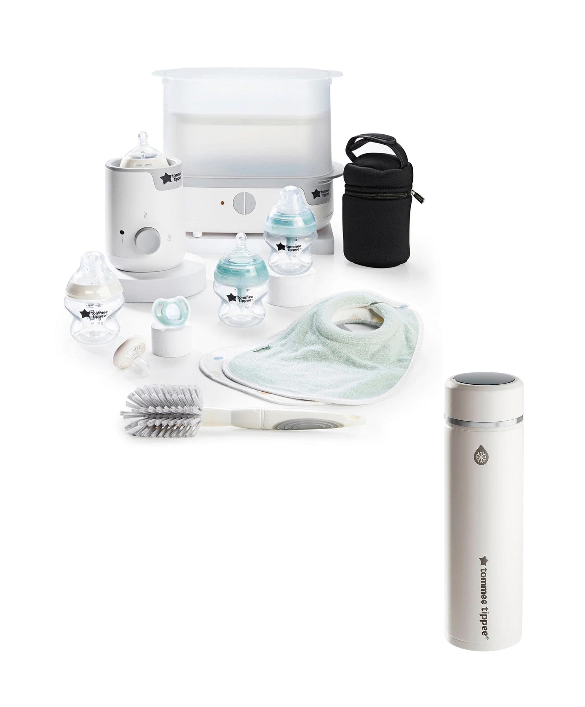 Tommee Tippee Complete Feeding Set & GoPrep Formula Feed Maker Bundle - White