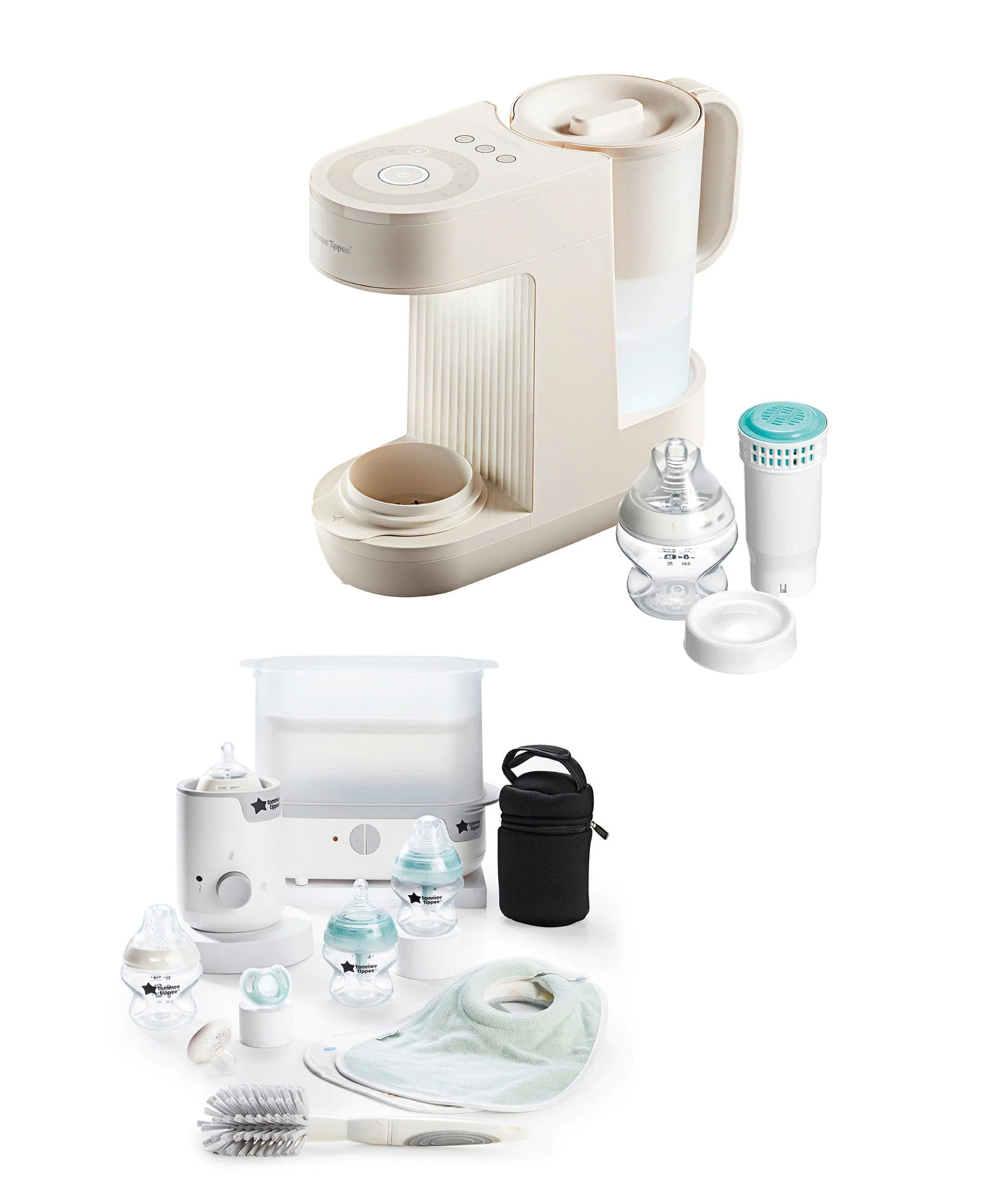 Tommee Tippee Perfect Prep Formula Feed Maker & Complete Feeding Set Bundle - Chalk