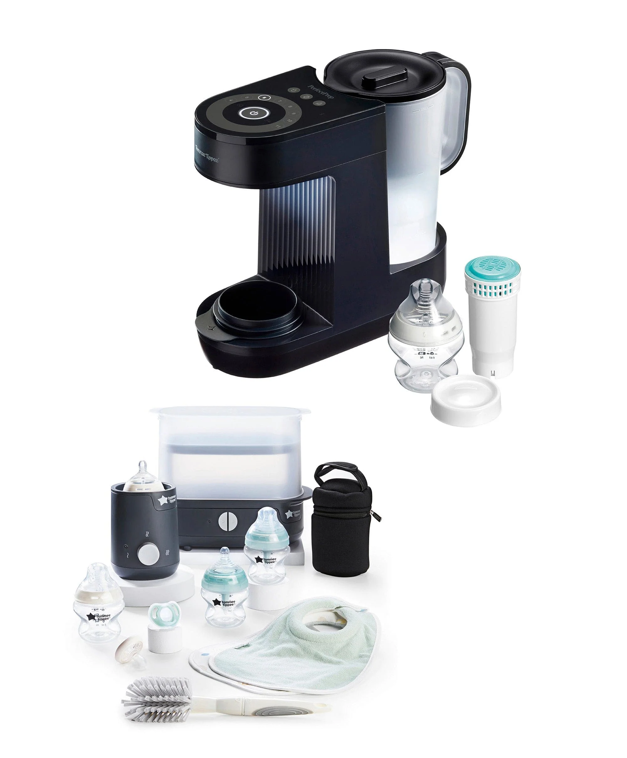 Tommee Tippee Perfect Prep Formula Feed Maker & Complete Feeding Set Bundle - Slate