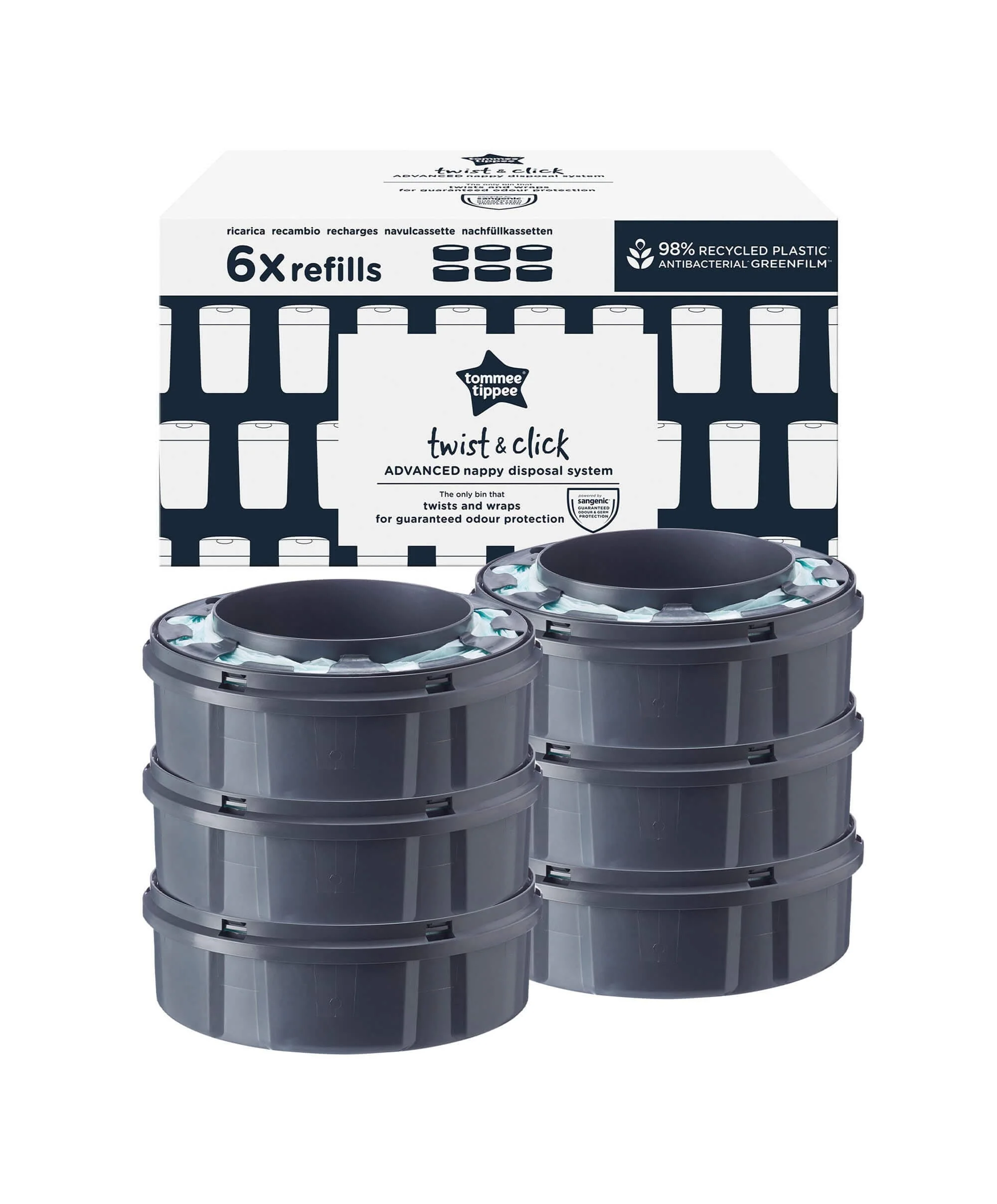 Tommee Tippee Twist & Click Nappy Bin Refill Cassettes (6 pack) - Image 2