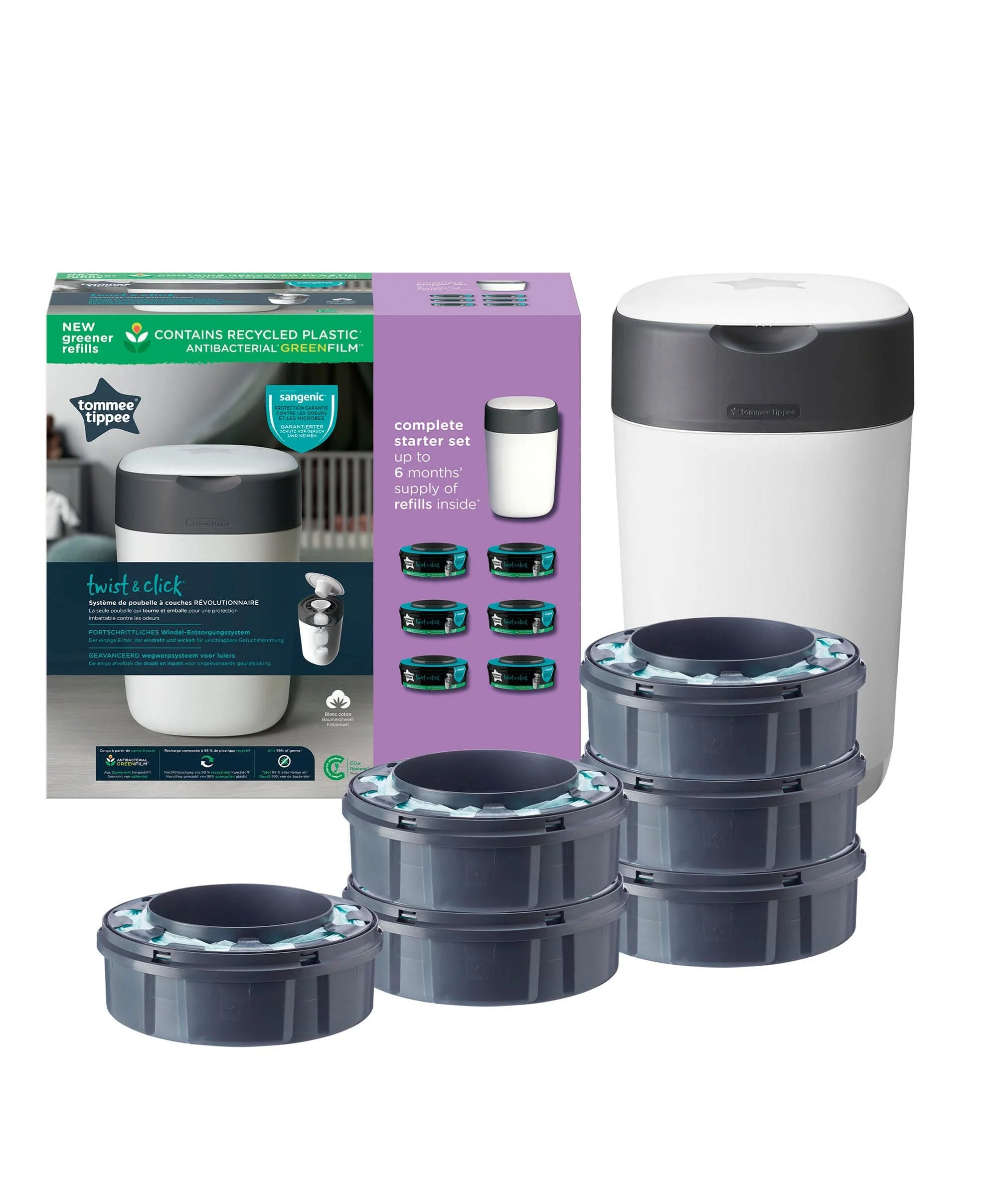 Tommee Tippee Twist & Click Advanced Nappy Bin & 7 Refill Cassettes - Image 7