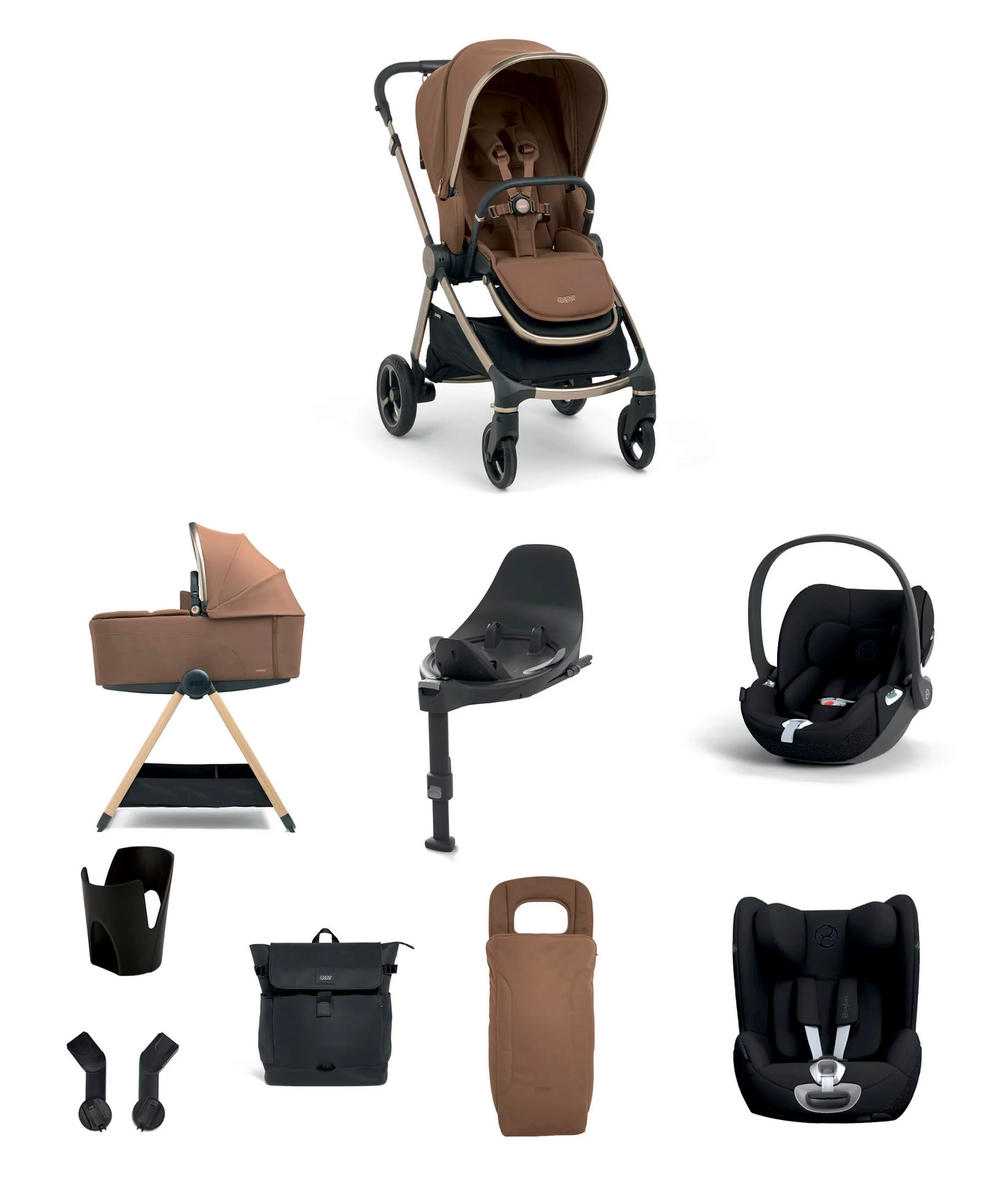 Vardo Pushchair Baby to Toddler Travel Bundle with Cybex Cloud T & Sirona T (10 Pieces) - Nutmeg