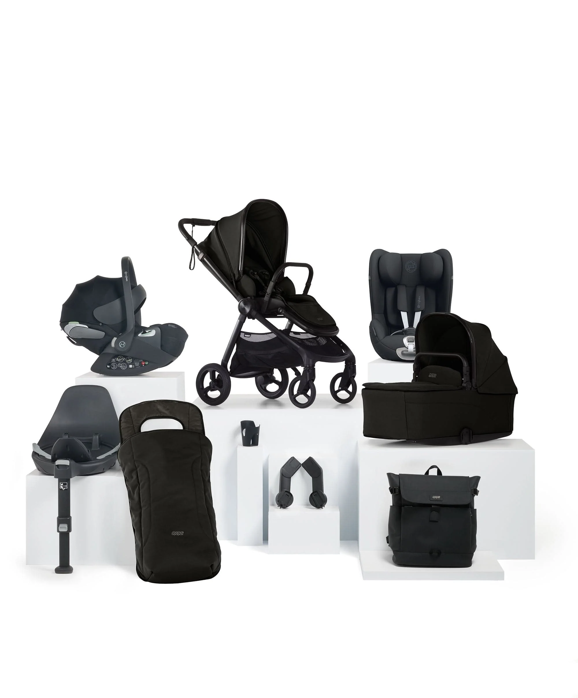 Vardo Pushchair Baby to Toddler Travel Bundle with Cybex Cloud T & Sirona T (9 Pieces) - Noir