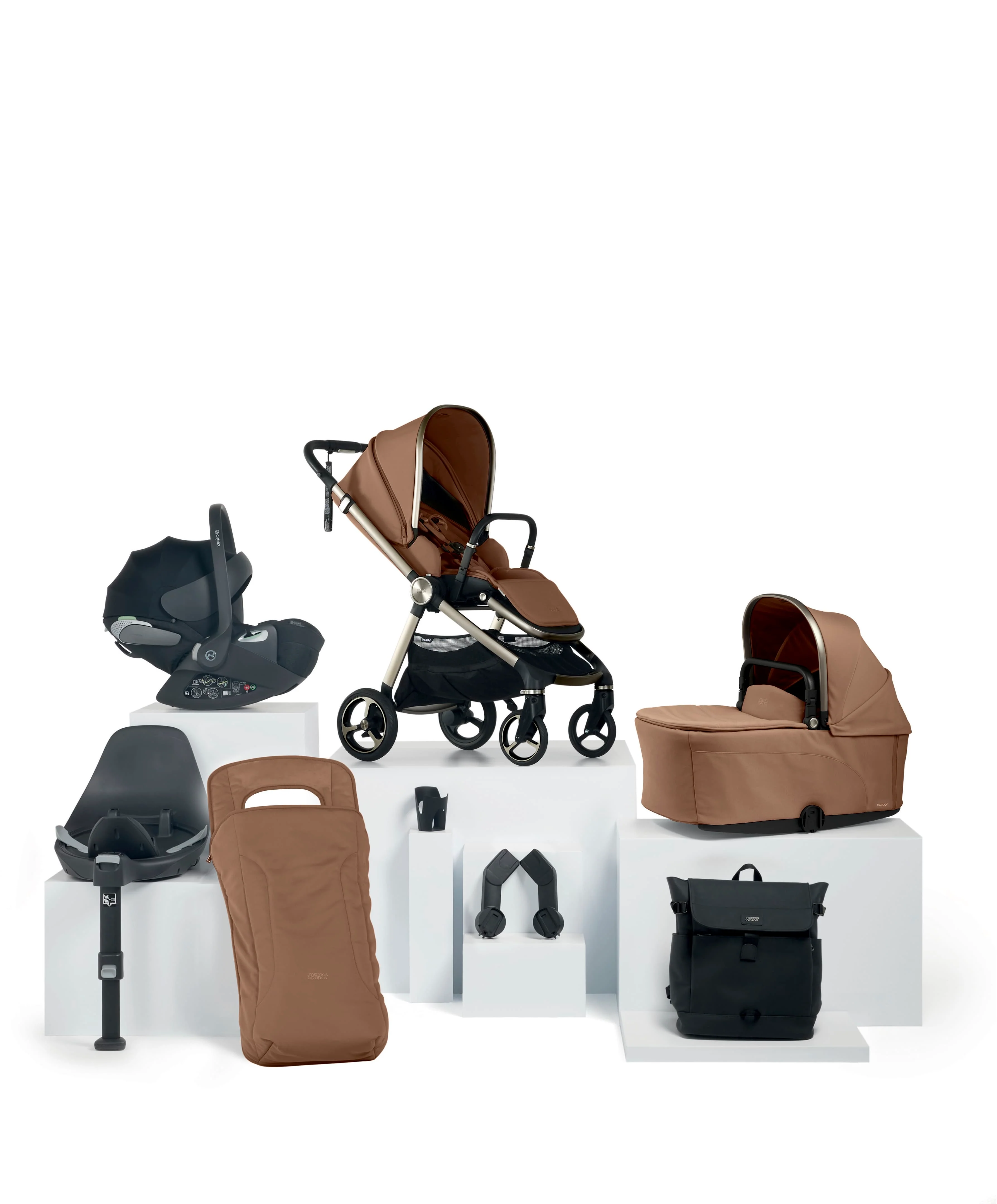 Vardo Pushchair Bundle with Cybex Cloud T+ Car Seat & Base (8 Pieces) - Nutmeg