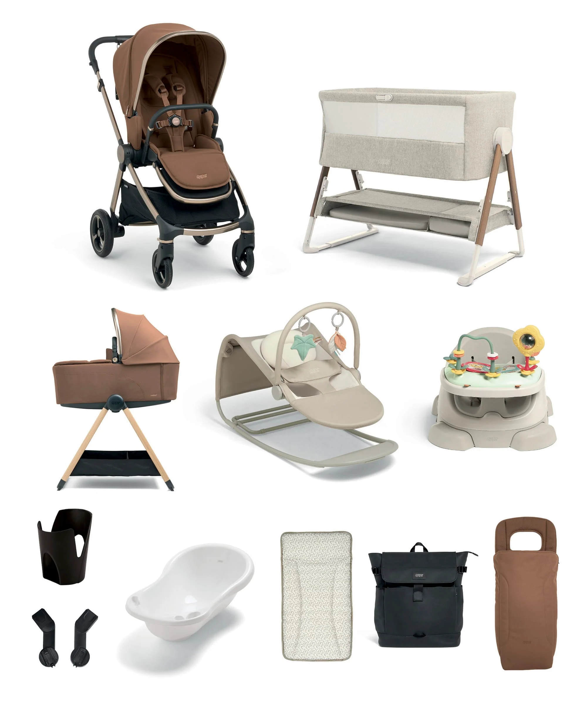 Vardo Pushchair Ultimate Newborn Bundle (12 Pieces) - Nutmeg