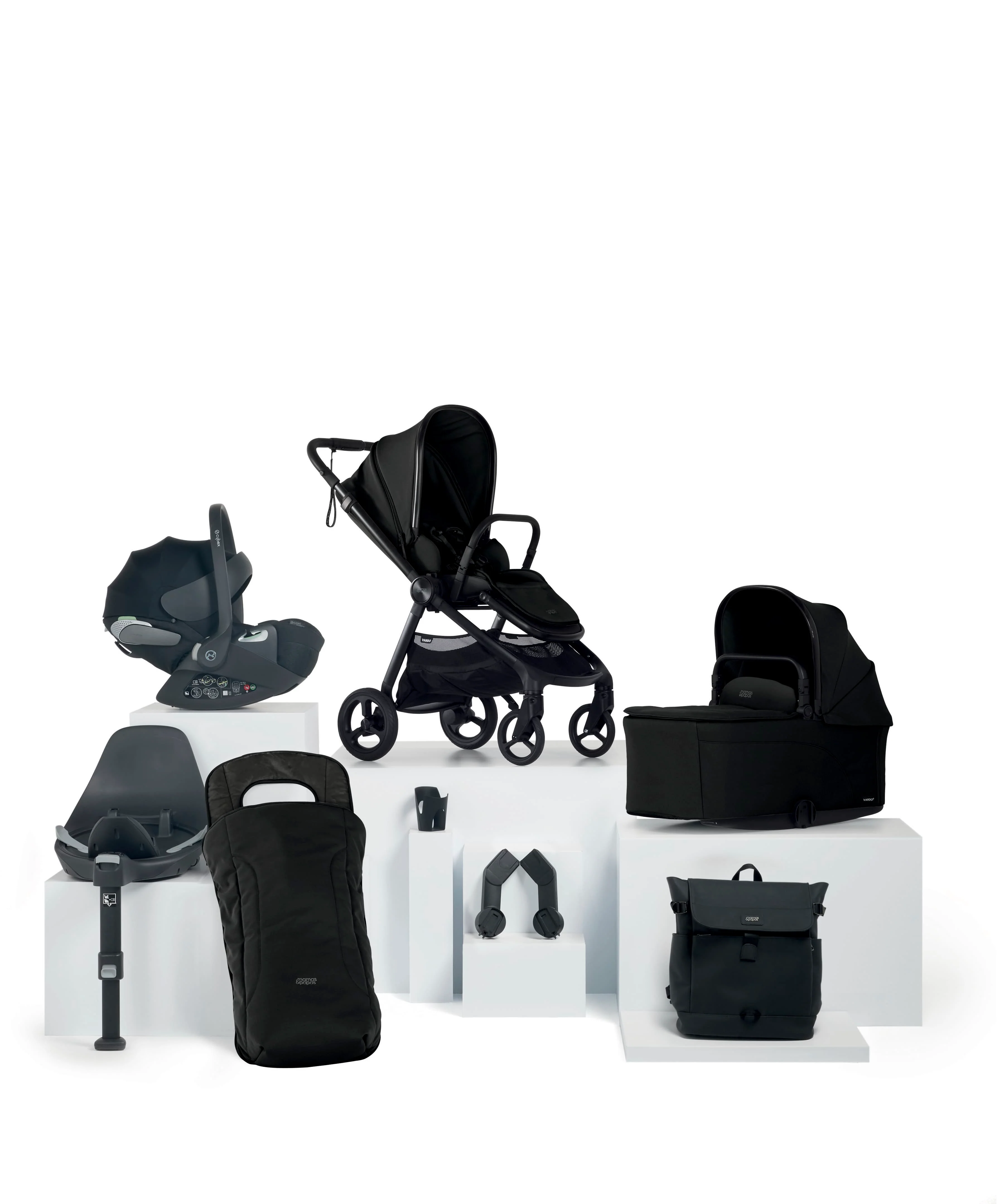 Vardo Complete Pushchair Bundle with Cybex Cloud T Car Seat & Base (8 Pieces) - Noir