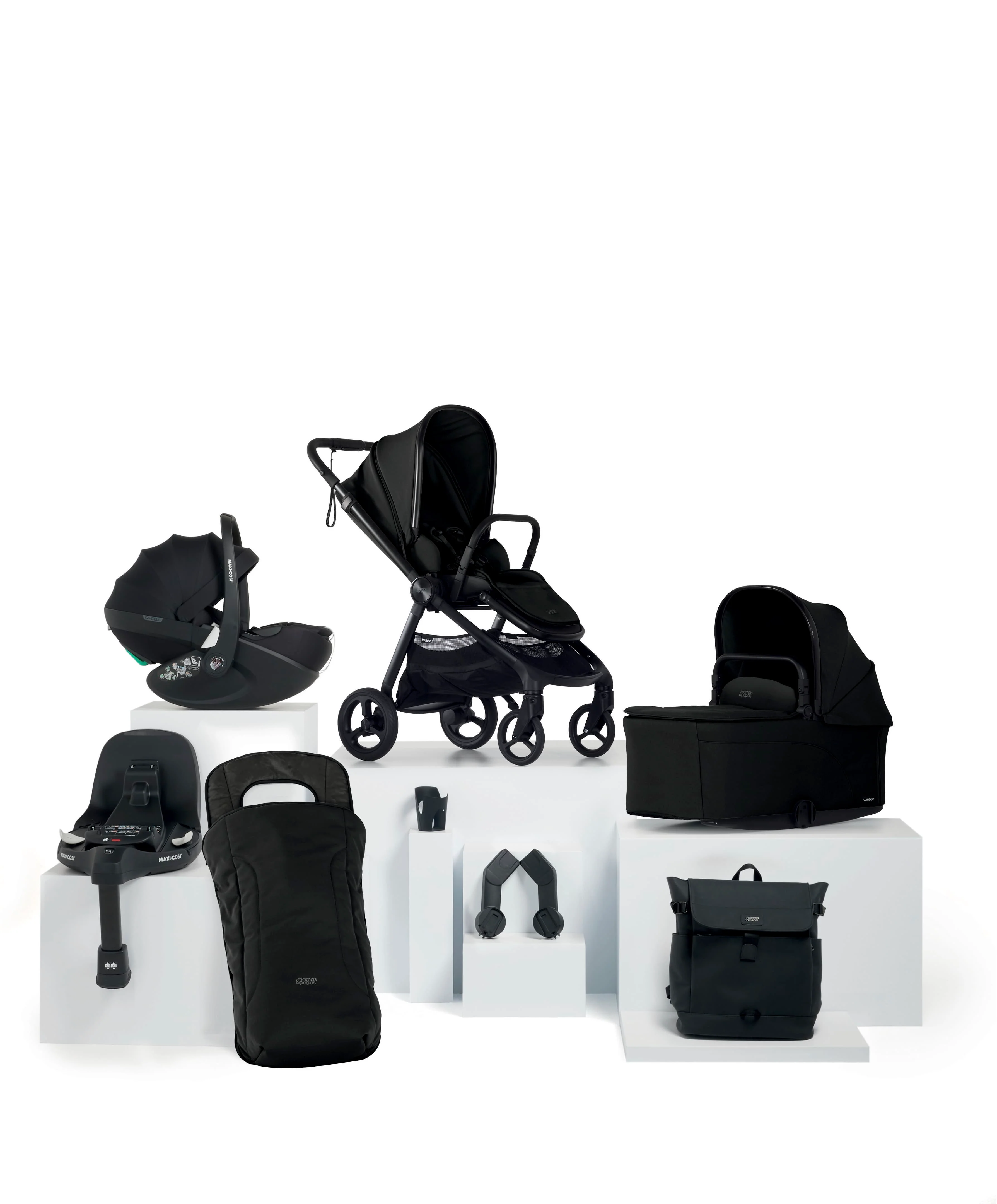 Vardo Complete Pushchair Bundle with Maxi-Cosi Pebble 360 Pro² Car Seat & Base (8 Pieces) - Noir