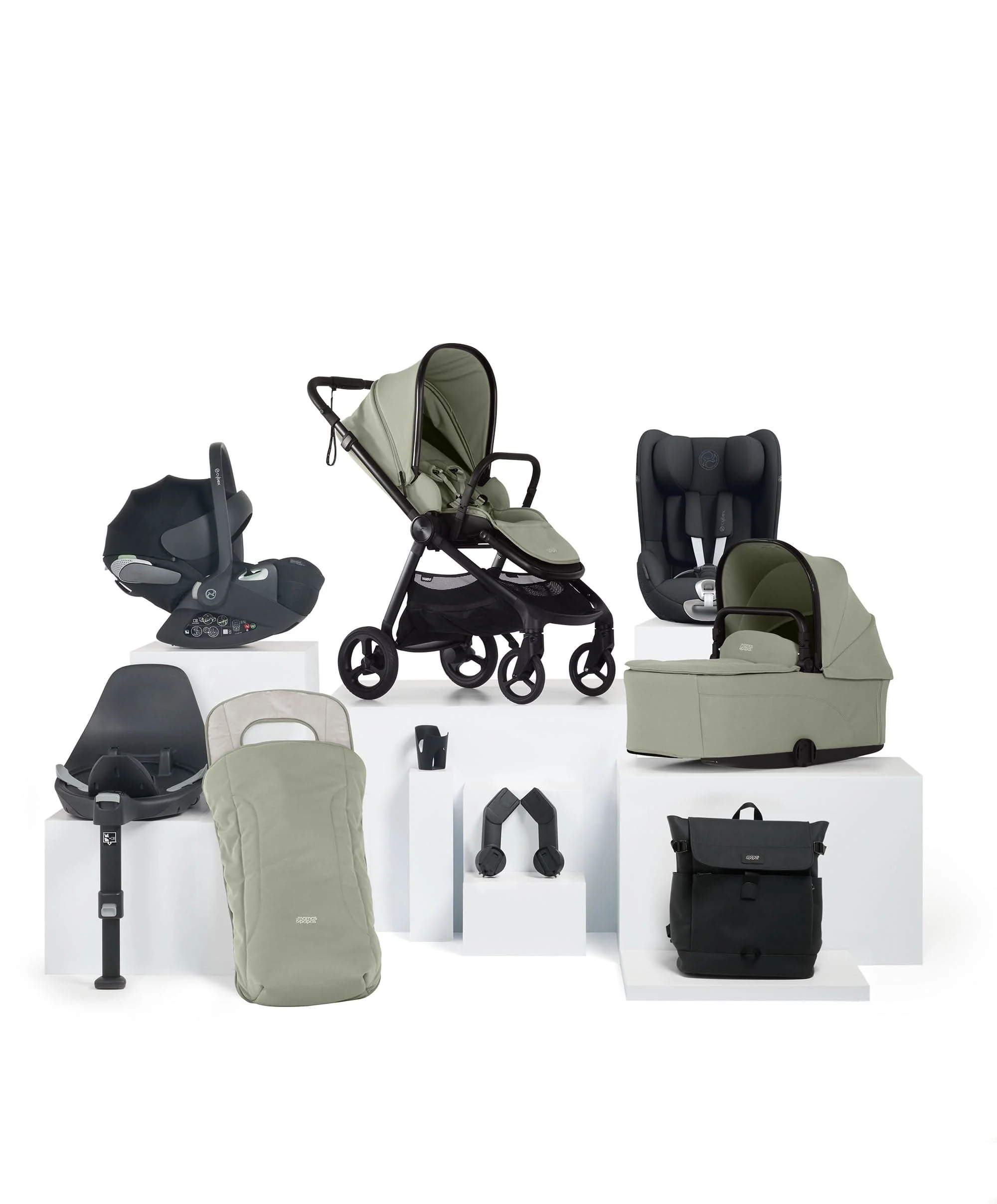 Vardo Pushchair Baby to Toddler Travel Bundle with Cybex Cloud T & Sirona T (9 Pieces) - Sage