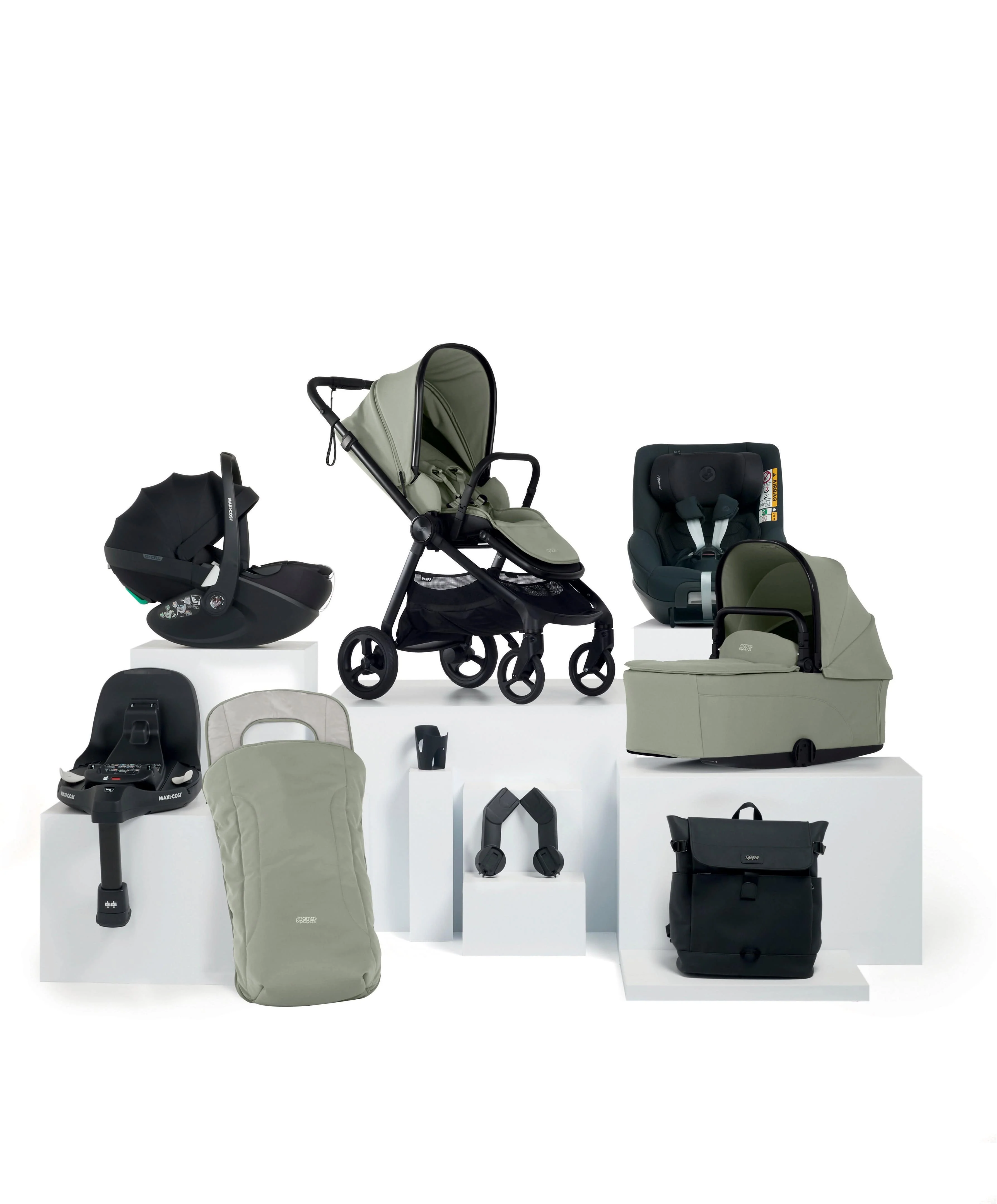 Vardo Pushchair Baby to Toddler Travel Bundle with Maxi-Cosi Pebble 360 Pro2 & Pearl 360 Pro (9 Pieces) - Sage