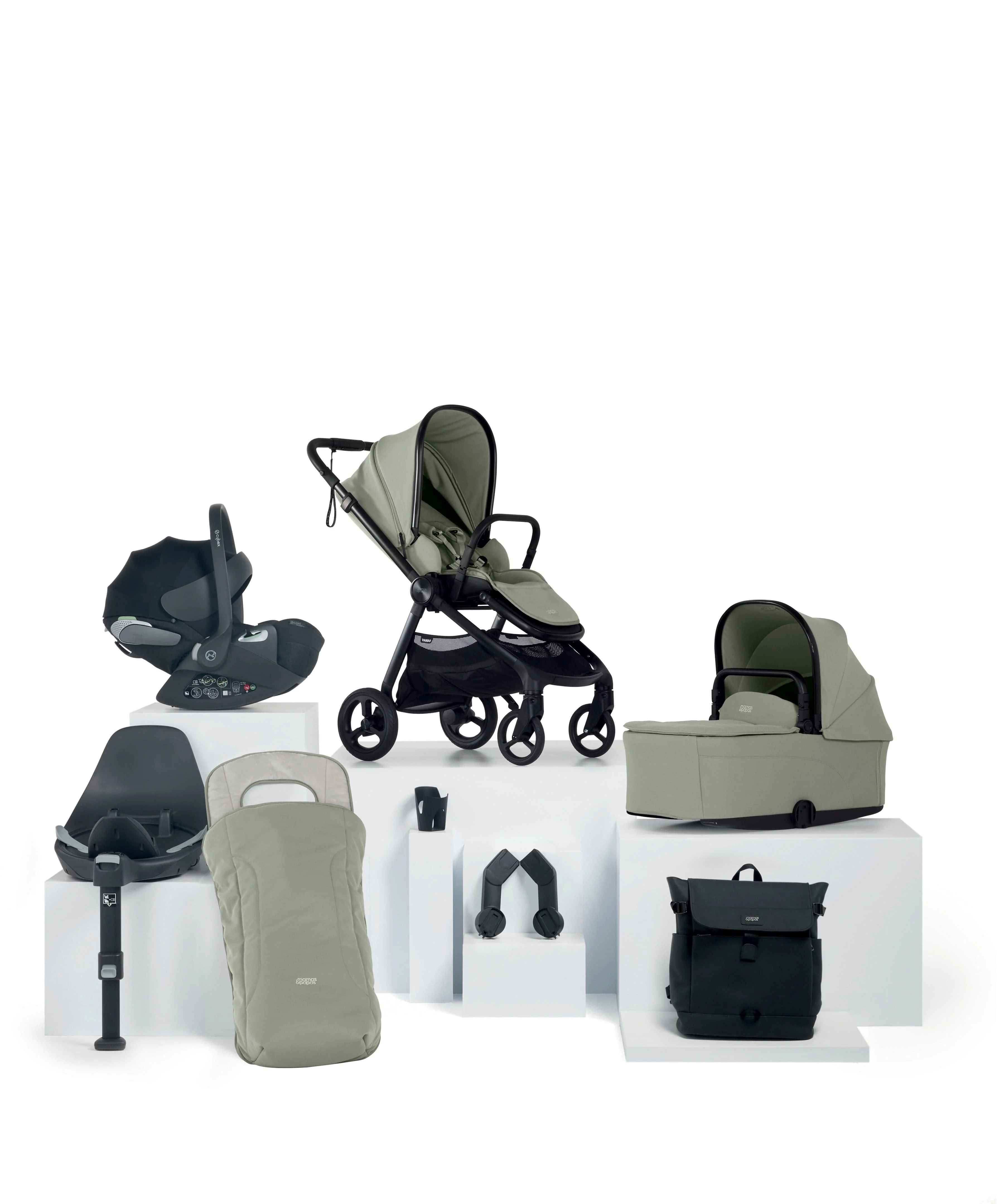Vardo Pushchair Bundle with Cybex Cloud T+ Car Seat & Base (8 Pieces) - Sage