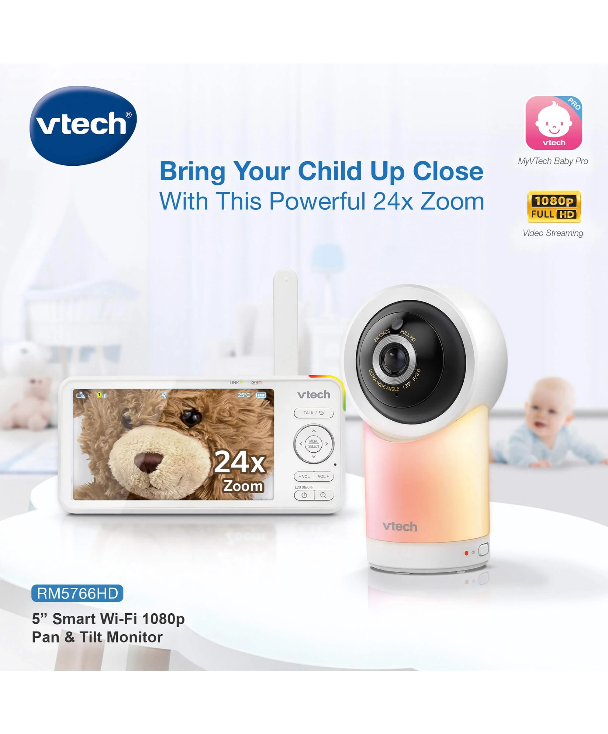 VTech RM5766HD Smart Video Baby Monitor - Image 2
