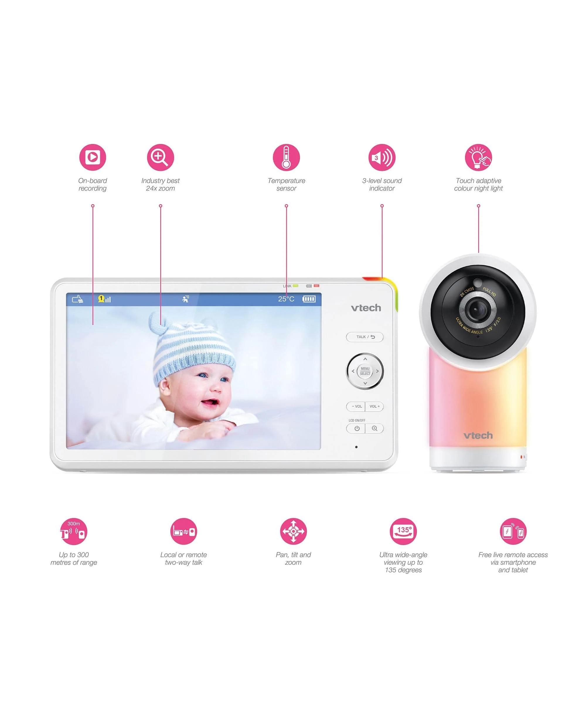 VTech RM7766HD 7inch Smart Pan & Tilt Baby Monitor in White - Image 14