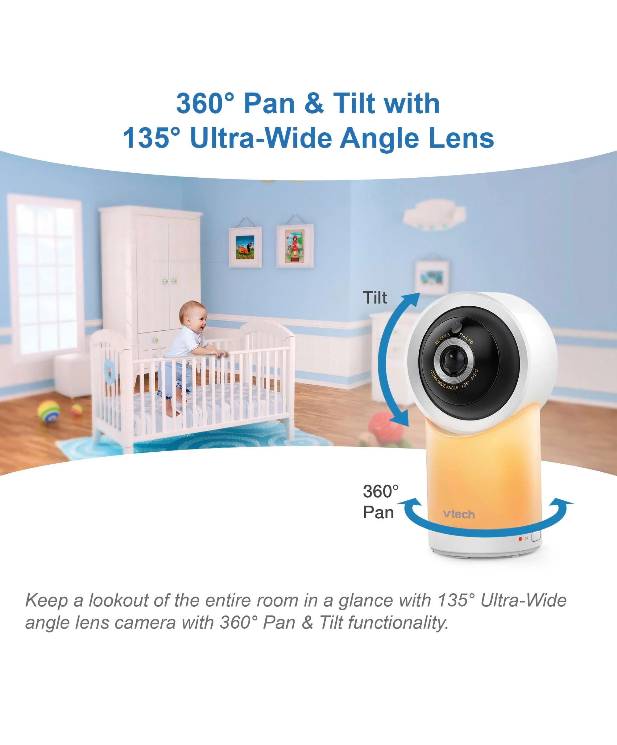 VTech RM7766HD 7inch Smart Pan & Tilt Baby Monitor in White - Image 9