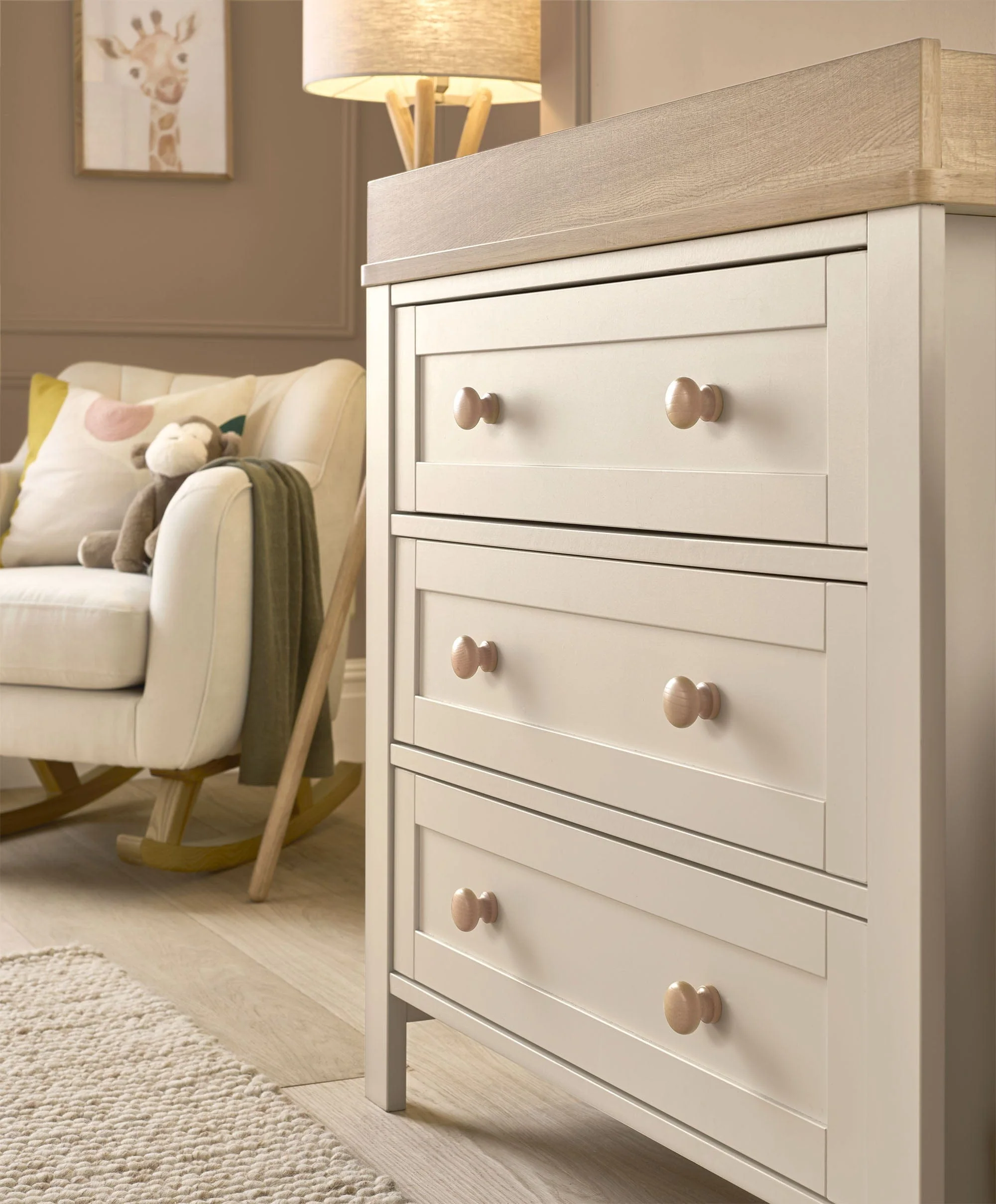 Wedmore 3 Piece Cotbed Range with Dresser Changer & Wardrobe - Cashmere/Oak - Image 3