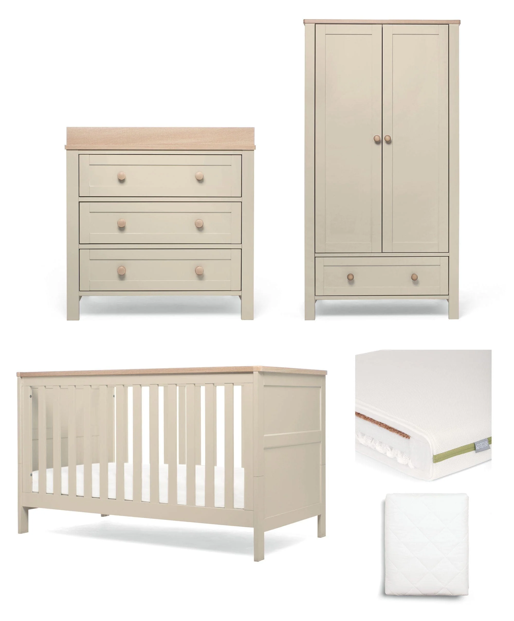 Wedmore 3 Piece Cotbed Range With Premium Dual Core Mattress - Cashmere/Oak