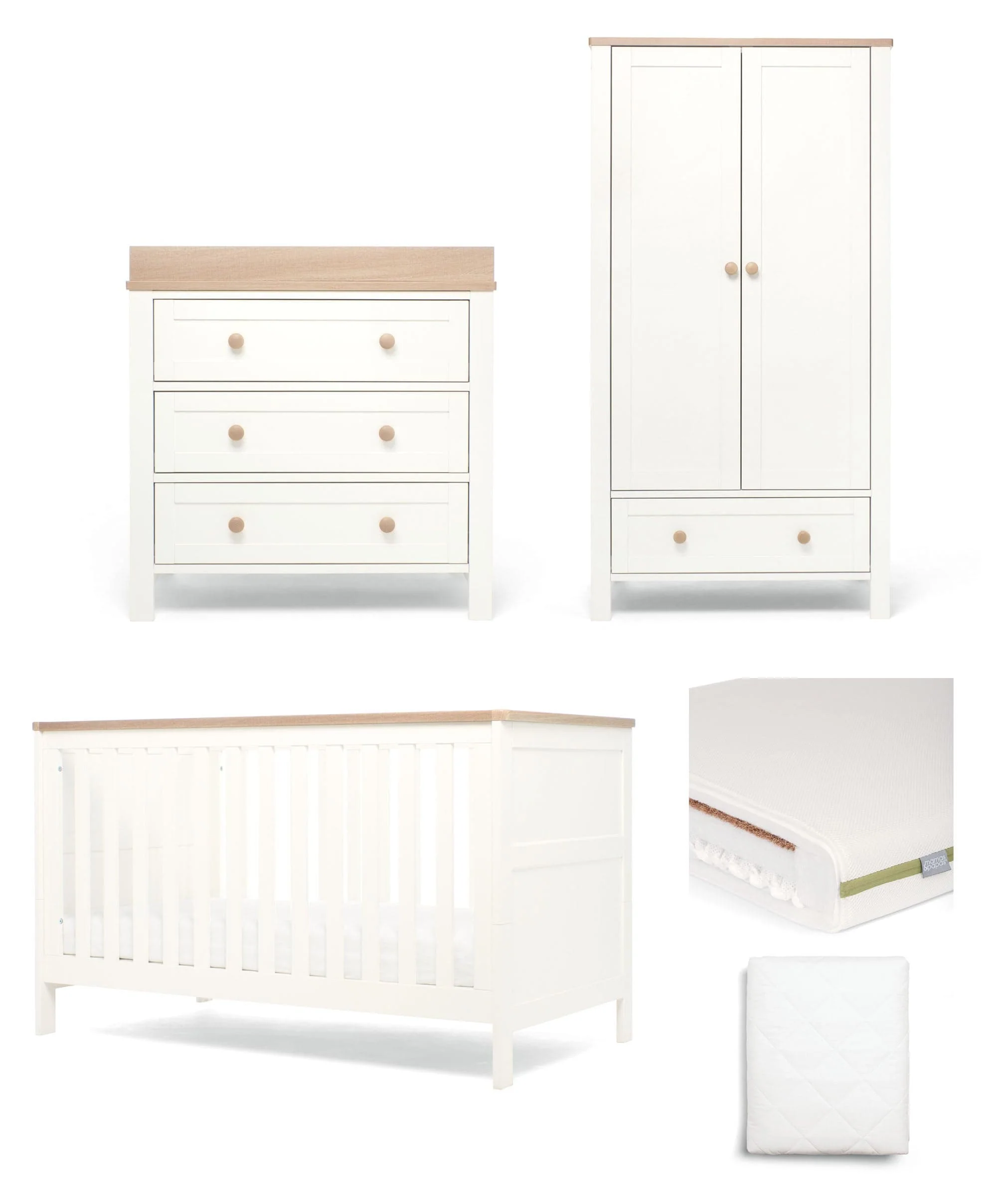 Wedmore 3 Piece Cotbed Range with Premium Dual Core Mattress - White/Oak
