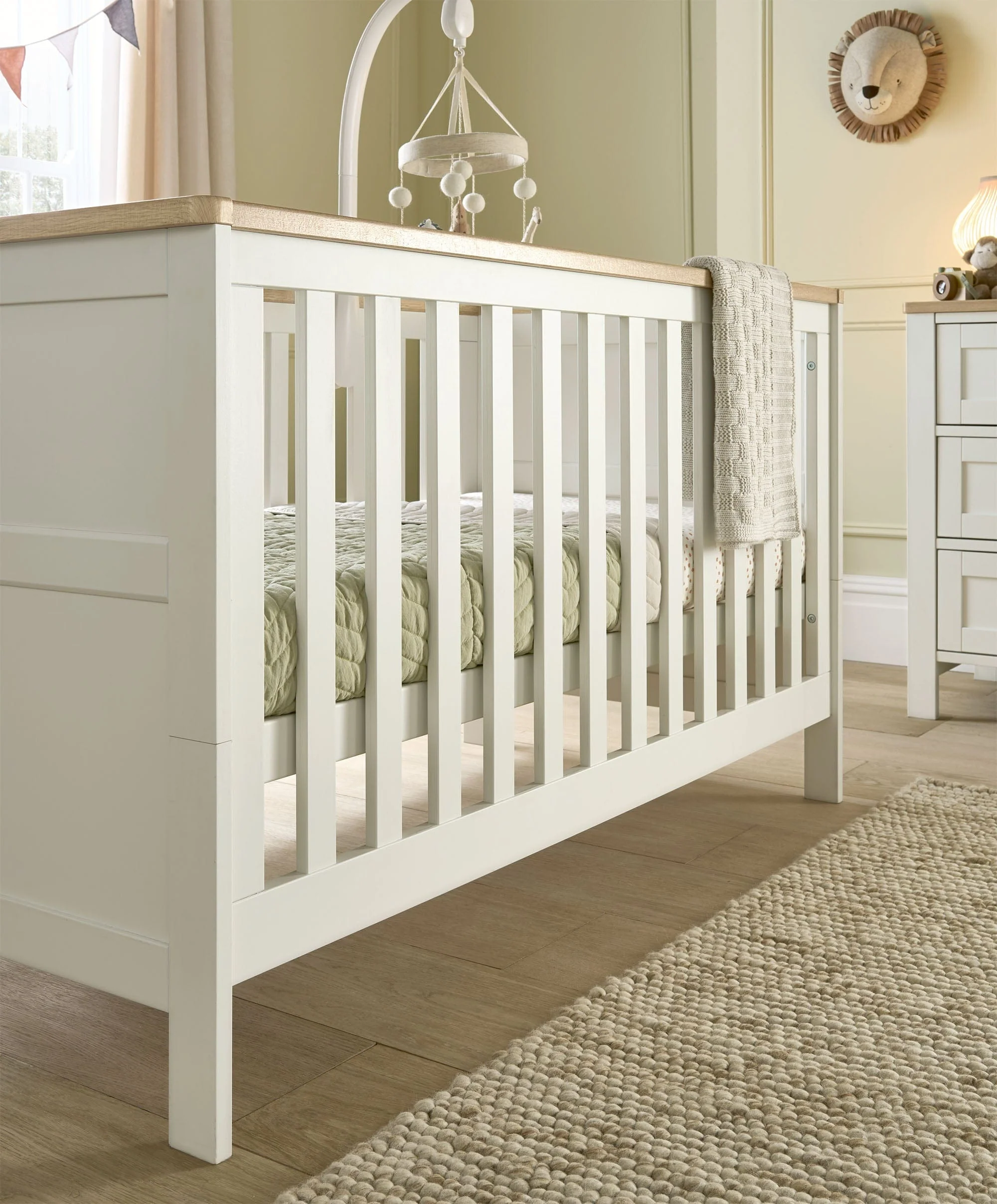 Wedmore 3 Piece Cotbed Range with Premium Dual Core Mattress - White/Oak - Image 2