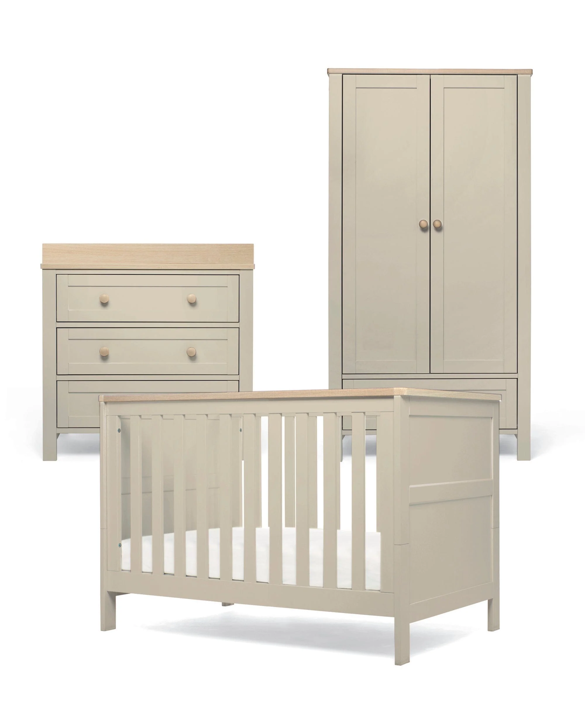 Wedmore 3 Piece Small Cotbed Range With Dresser Changer & Wardrobe - Cashmere/Oak