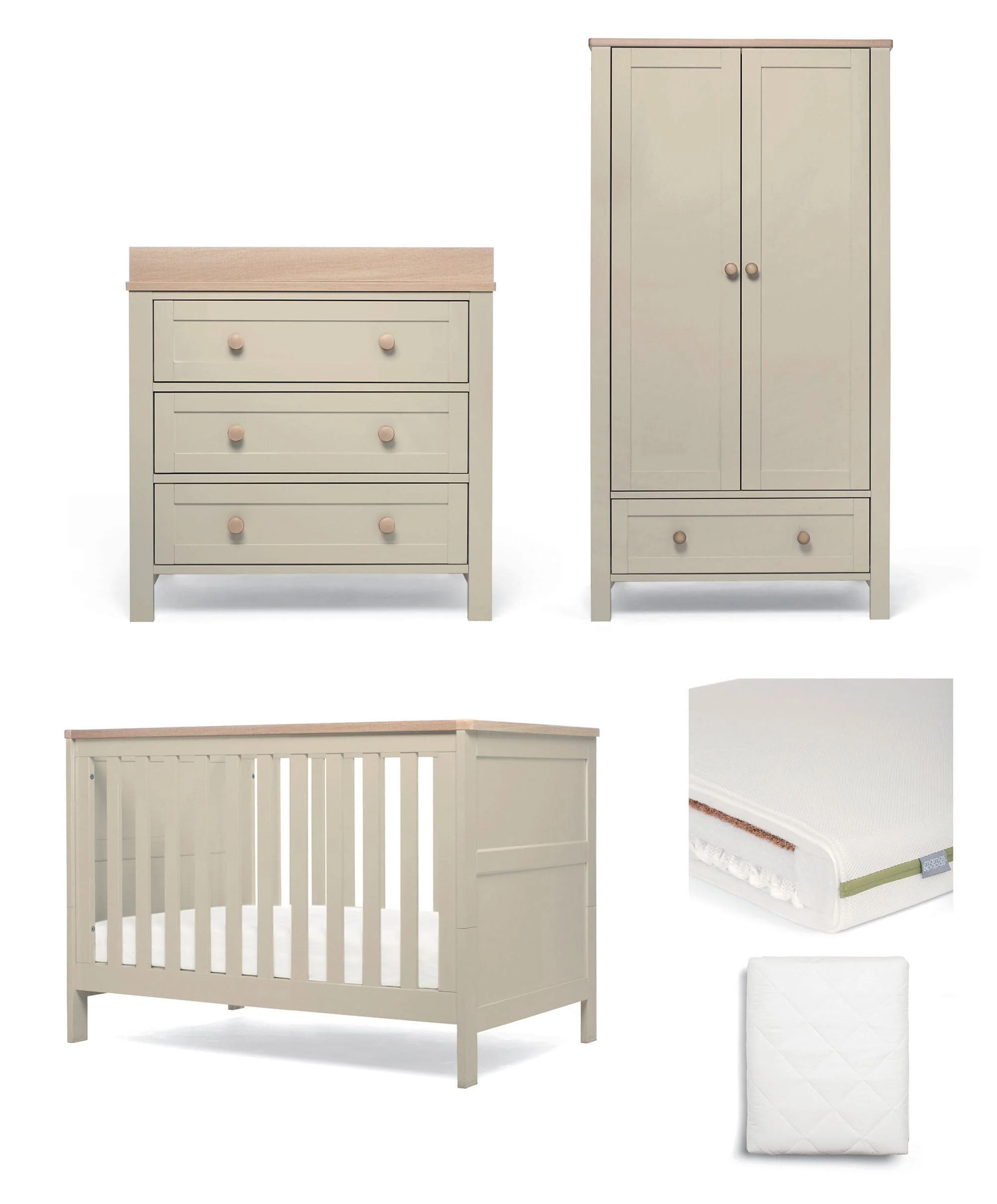 Wedmore 3 Piece Small Cotbed Range With Premium Dual Core Mattress  - Cashmere/Oak