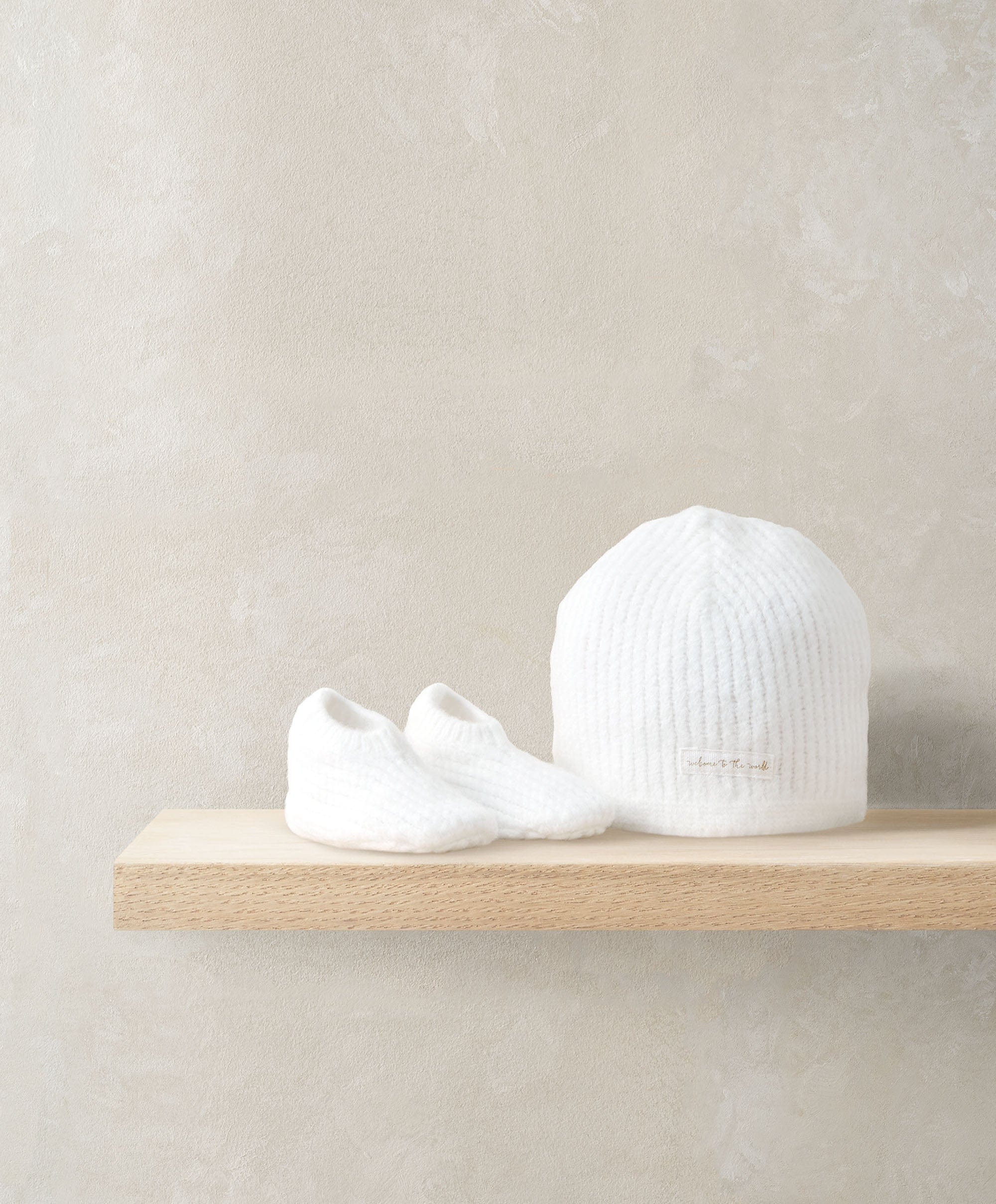 Waffle Knit Hat & Booties Set - White
