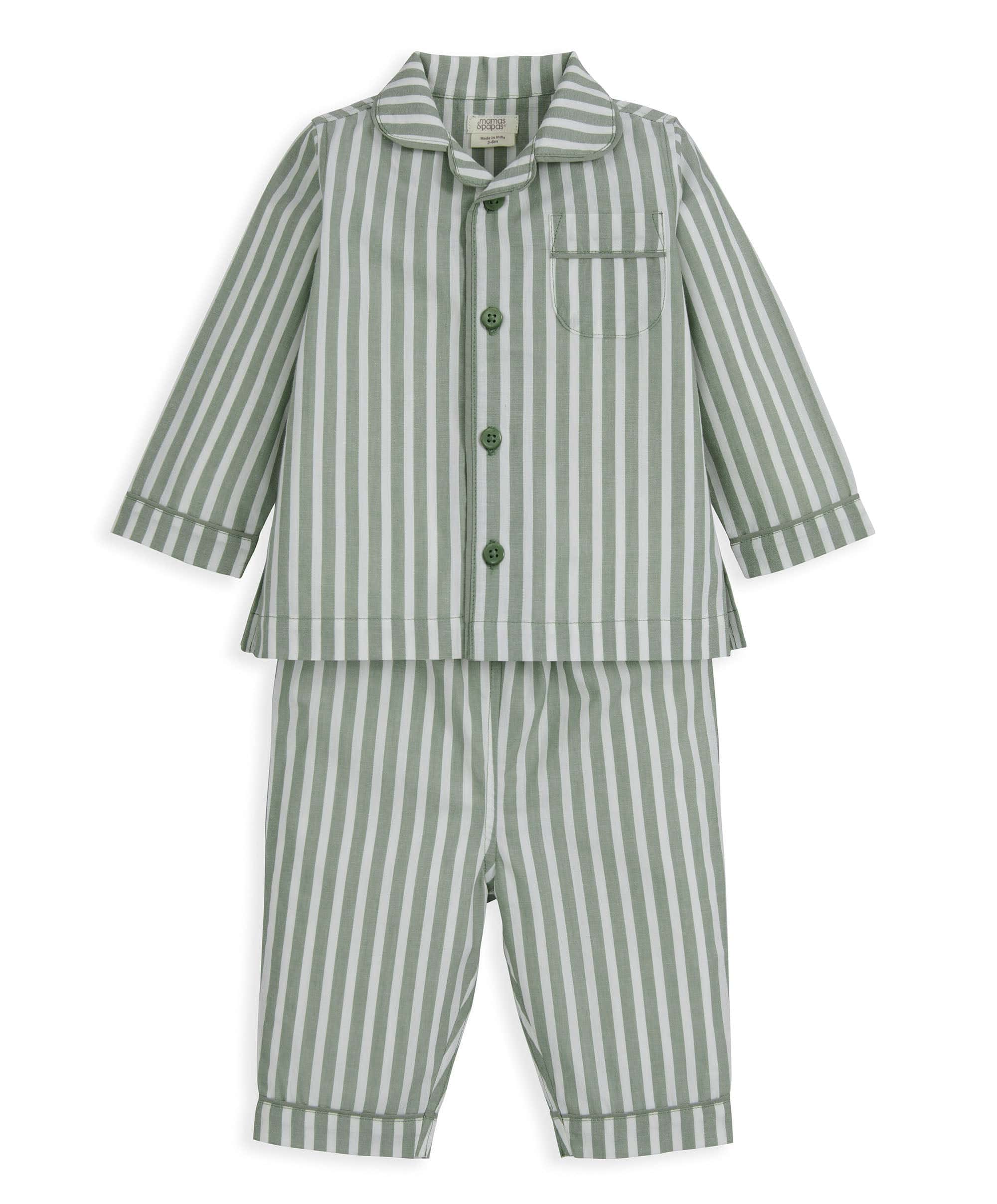 Woven Green Stripe Pyjamas - Image 2