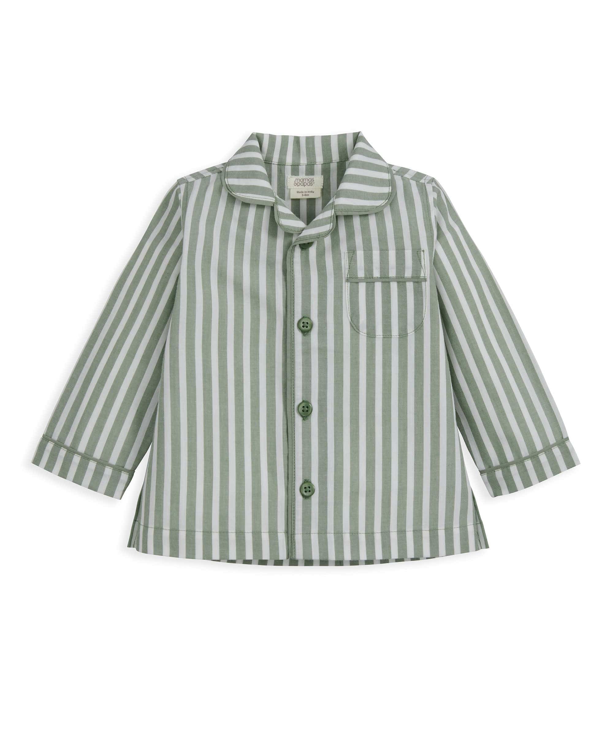 Woven Green Stripe Pyjamas - Image 3